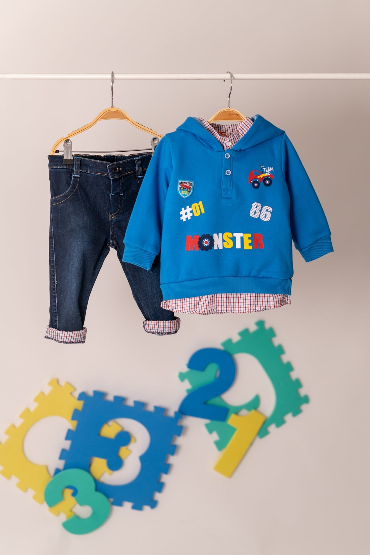 Gömlek Parçali Sweatshirt ve Kot Pantolon Takim (6ay-4yas)