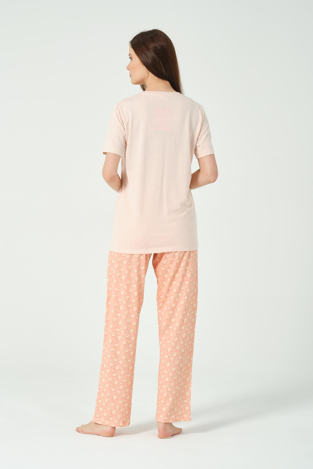 KADIN CICEK BASKILI KISA KOLLU PIJAMA TAKIMI