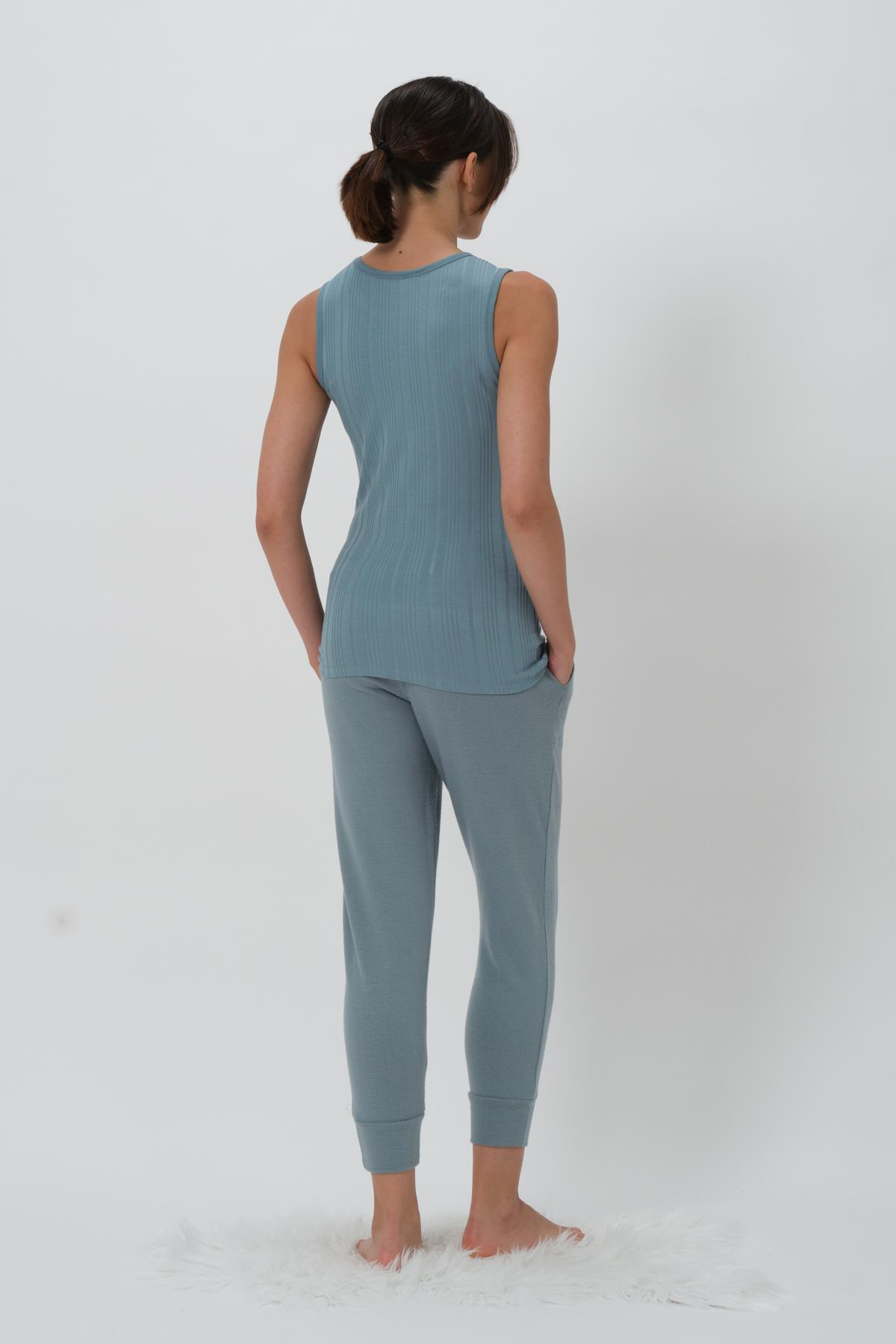 Kadın Sıfır Kol Bluz Hamile Pijama Takımı - Buz Mavisi