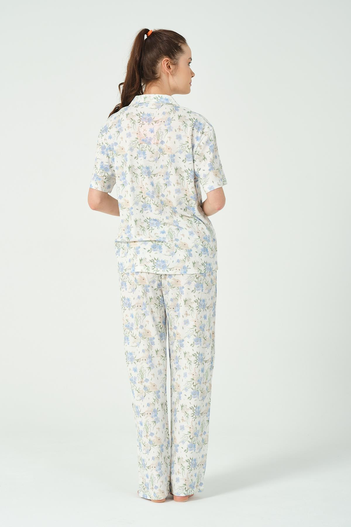 KADIN TAVSAN DESENLI PIJAMA TAKIMI
