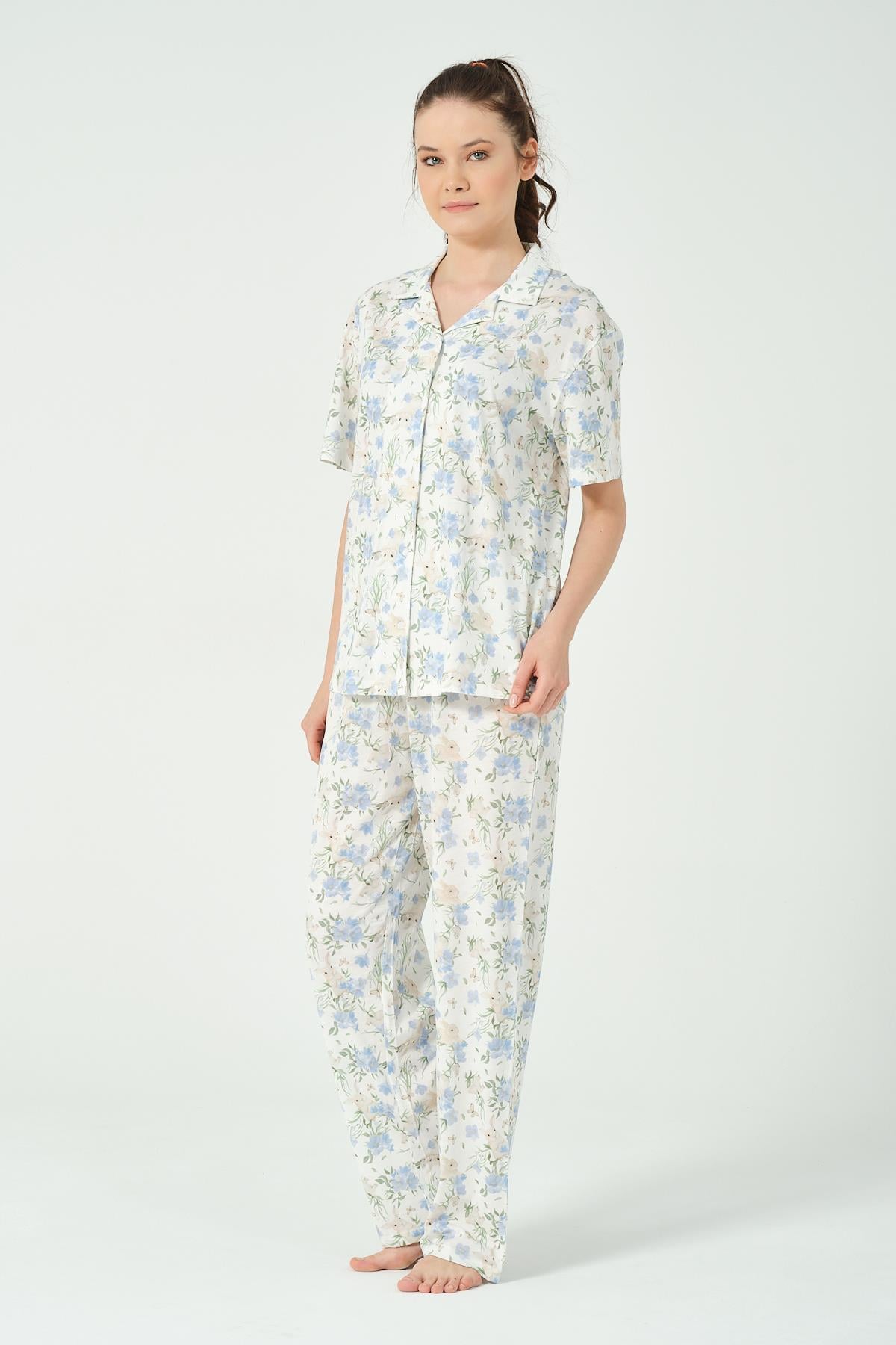 KADIN TAVSAN DESENLI PIJAMA TAKIMI
