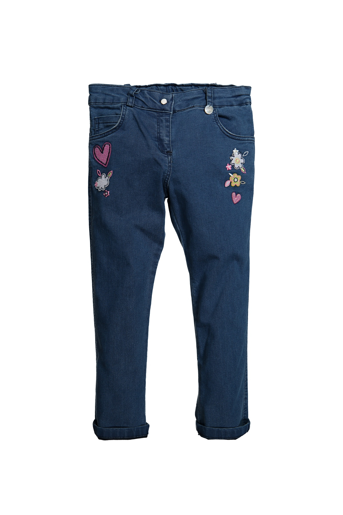 Kalp ve Çiçek Aplikeli Skinny Jean (5-8yas)