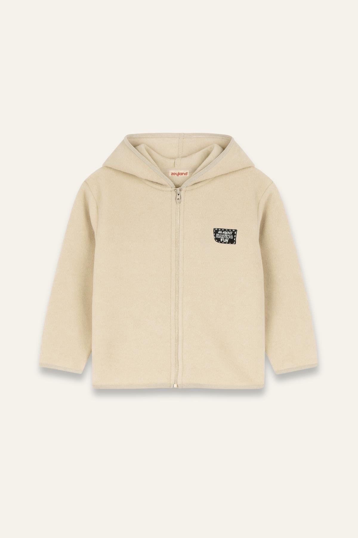 Kapşonlu fermuarlı polar ceket - Bej