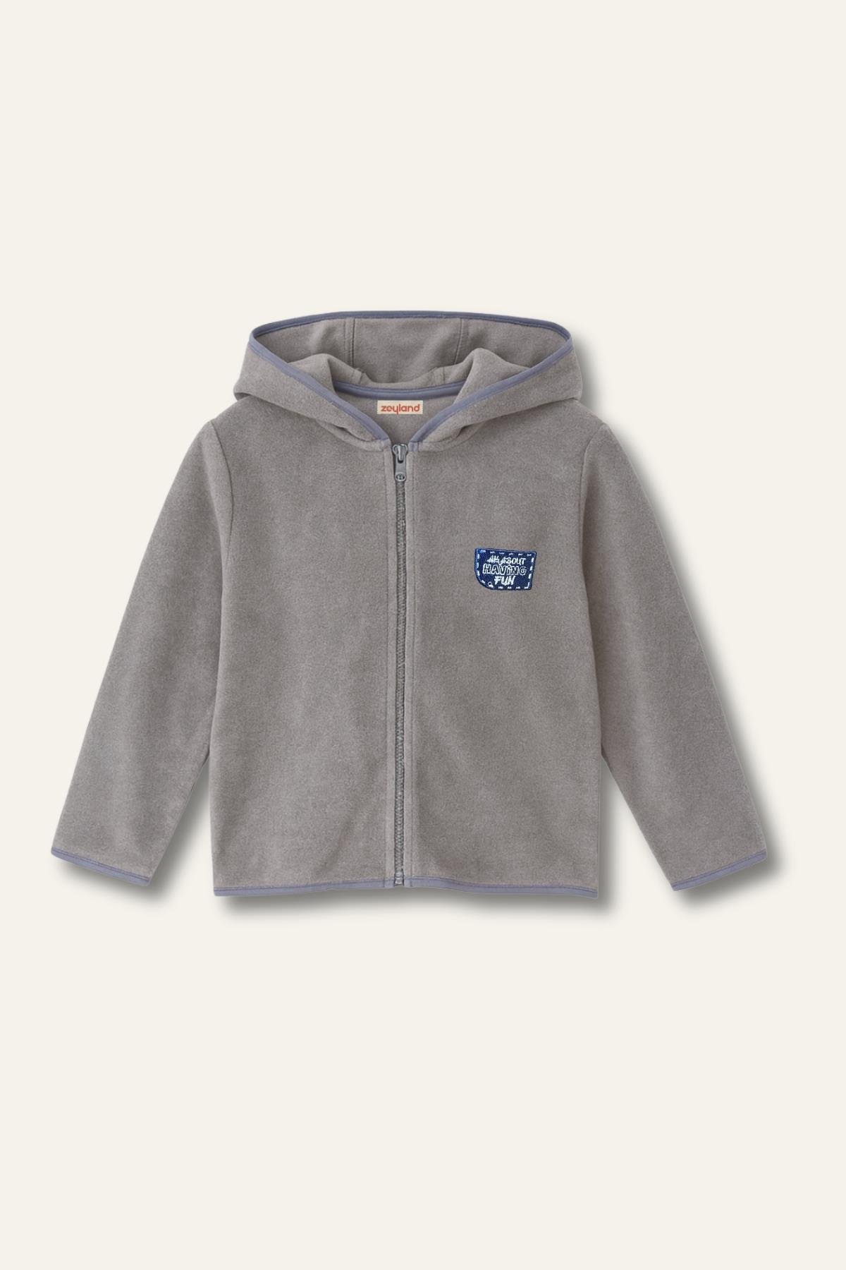 Kapşonlu fermuarlı polar ceket - Gri