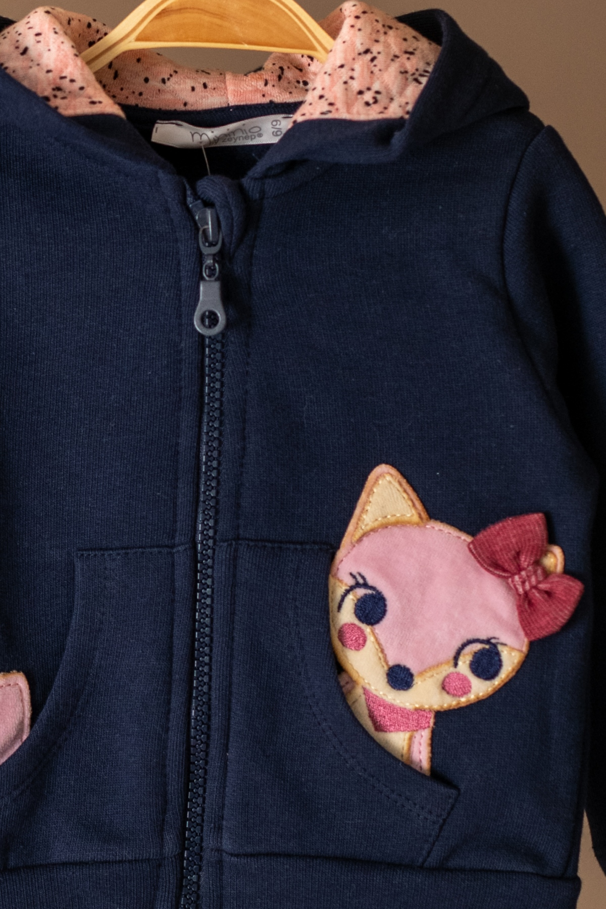 Kedi Aplikeli Fermuarli Sweatshirt ve Salvar Takim (0-18ay)