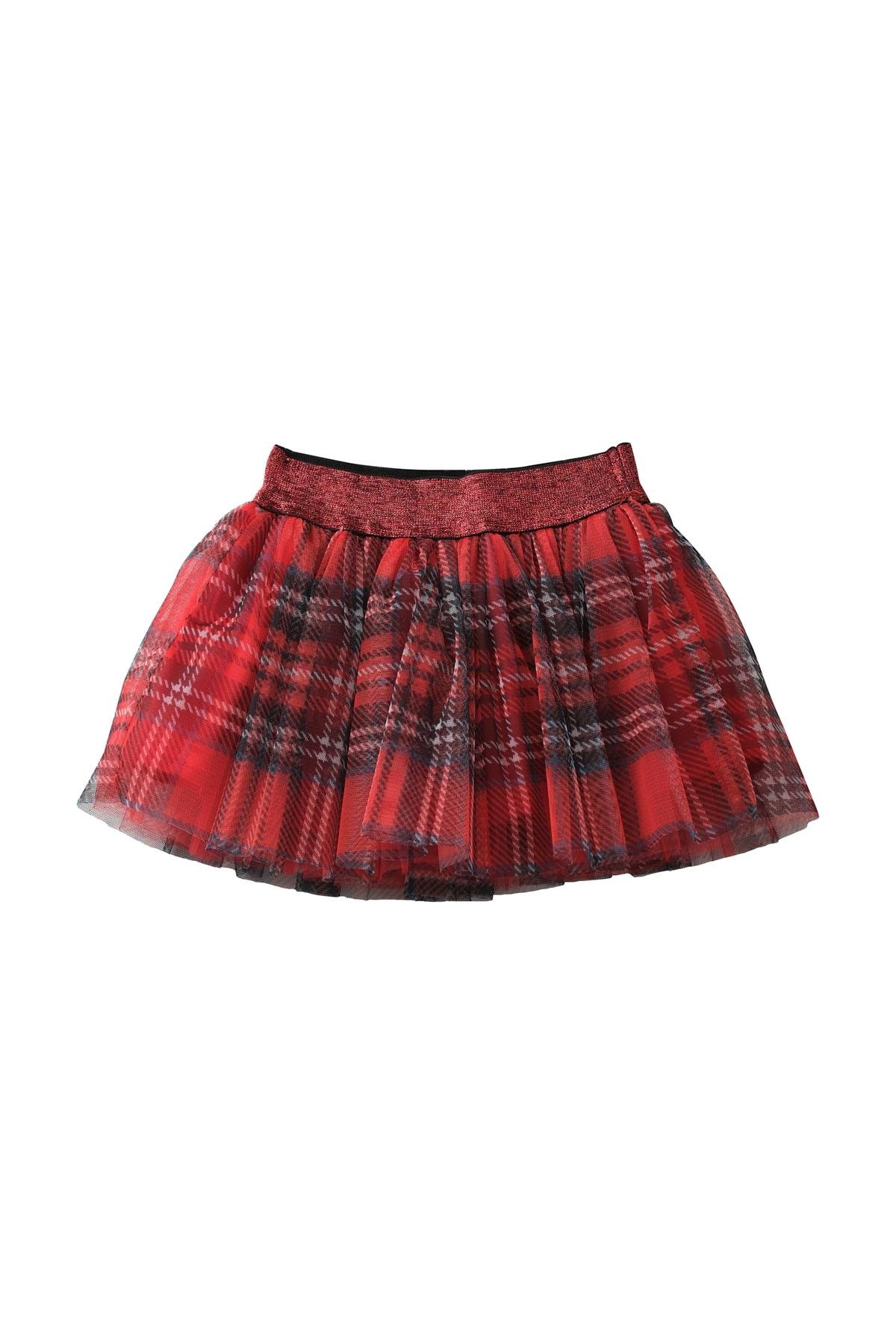 Kız Bebek Baskılı T-Shirt Ekose Etek ıkili Takım - Kırmızı