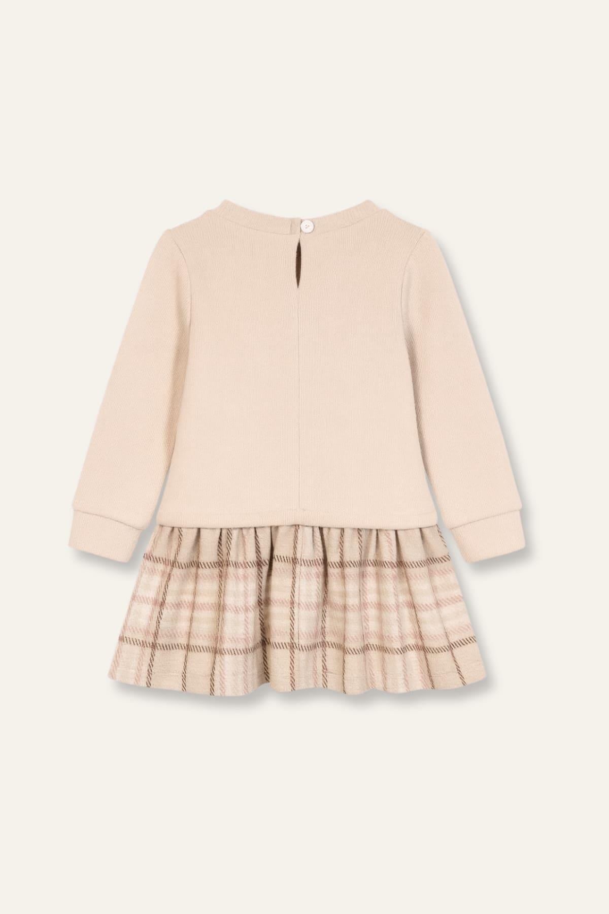 Kız Bebek Baskılı Ve Tül Detaylı Garnili Elbise - Ekose