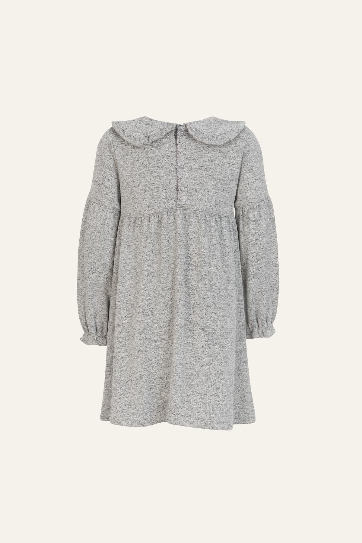 Kız Bebek Bebe Yaka Uzun Kollu Elbise - Gri