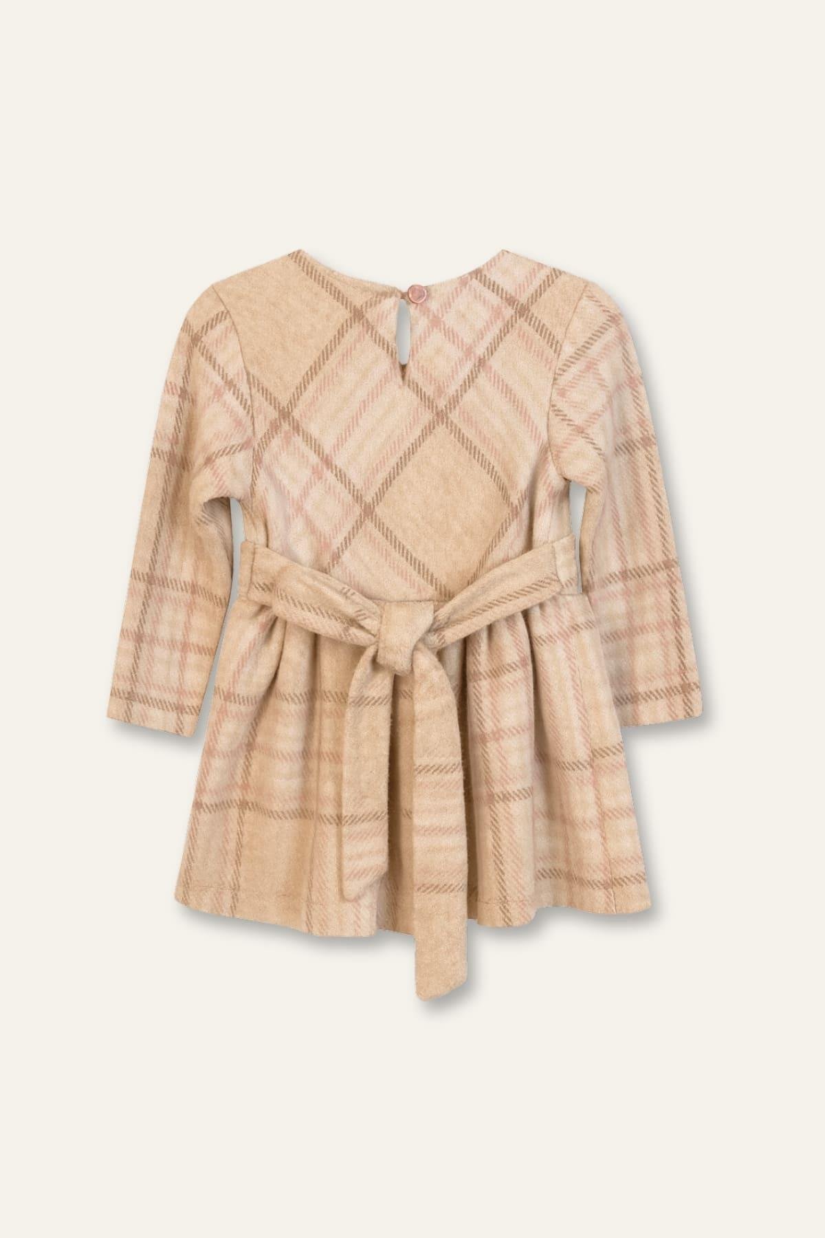 Kız Bebek Çanta Aksesuarlı Jakar Elbise - Ekose