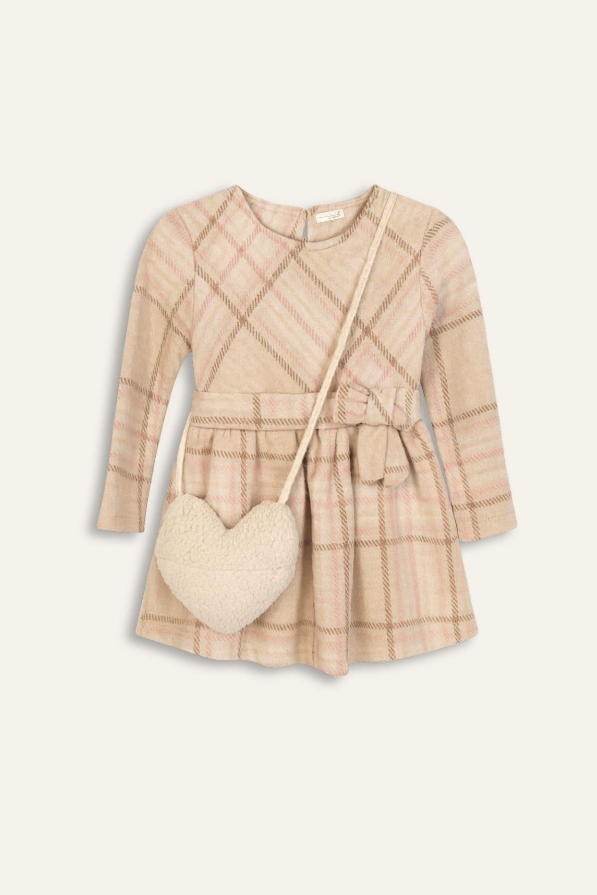 Kız Bebek Çanta Aksesuarlı Jakar Elbise - Ekose