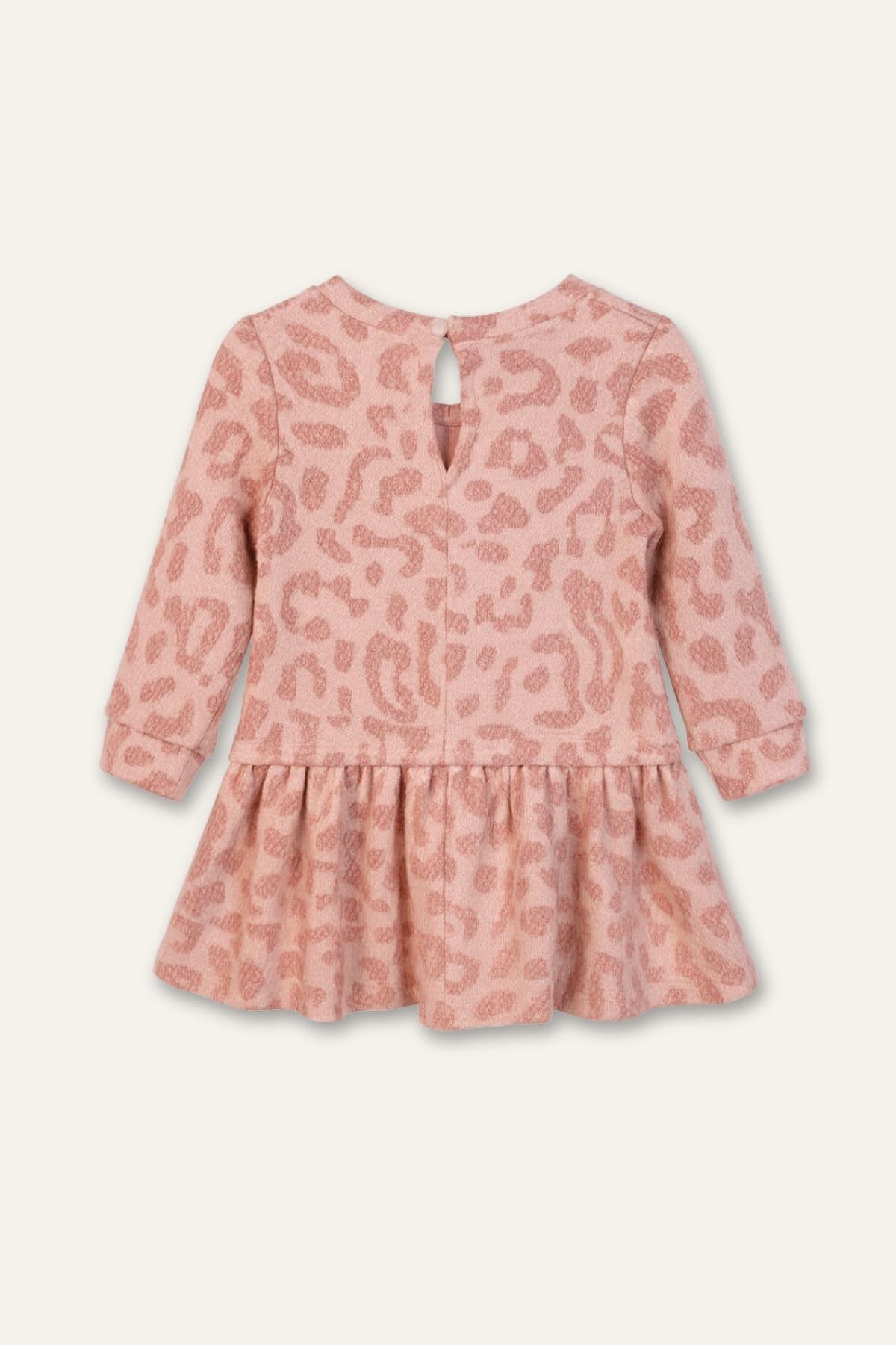 Kız Bebek Çanta Aksesuarlı Jakarlı Elbise - Pembe