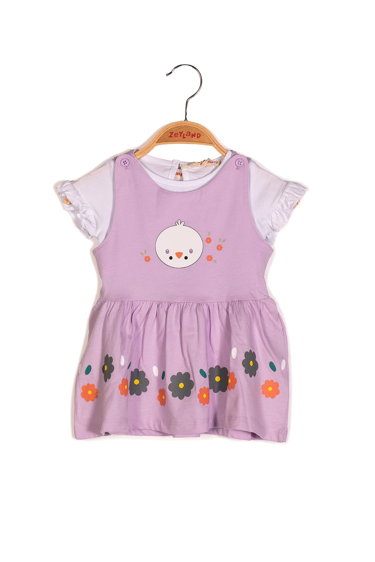 Kız Bebek Çiçek Baskılı Elbise ve T-shirt Örme Takım