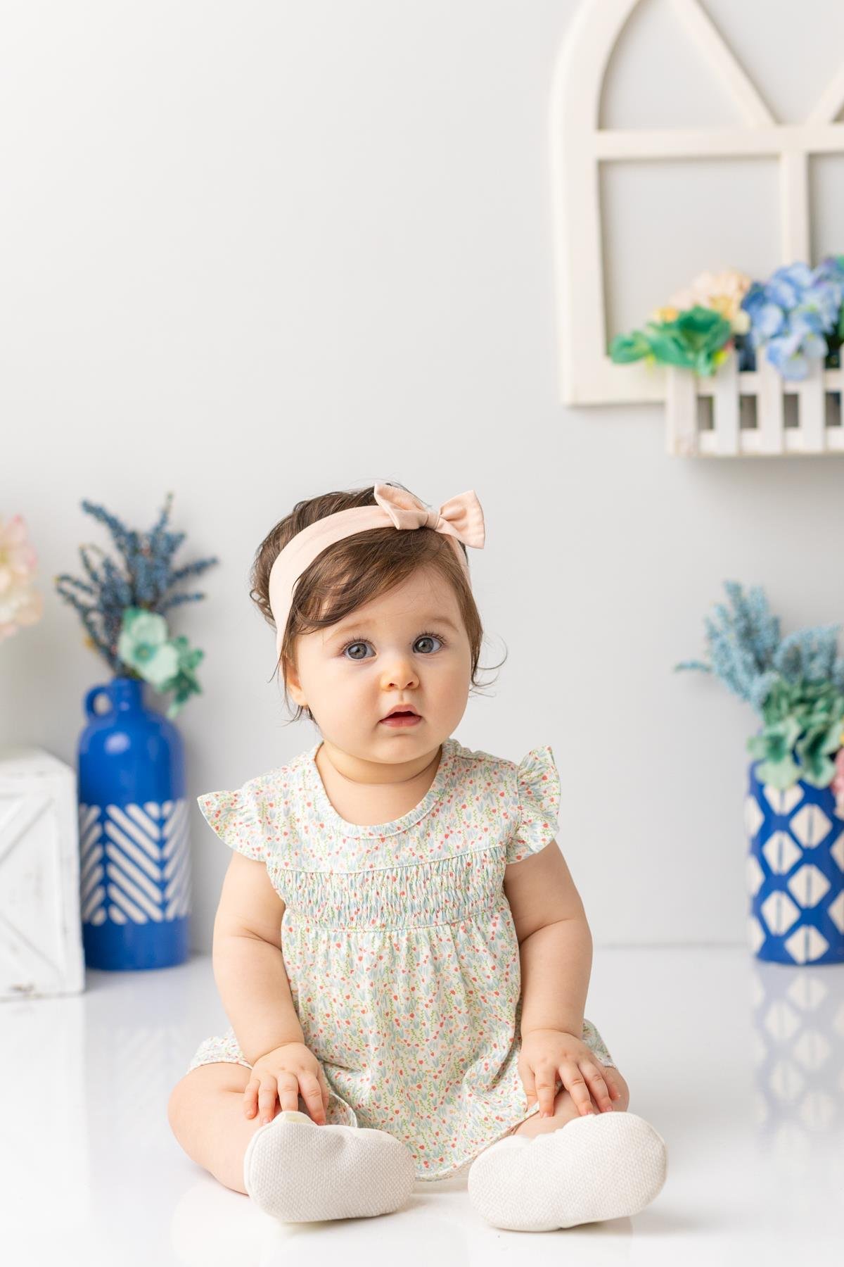 Kız  Bebek  Çiçek Desenli Çıtçıtlı Body Elbise - Desenli