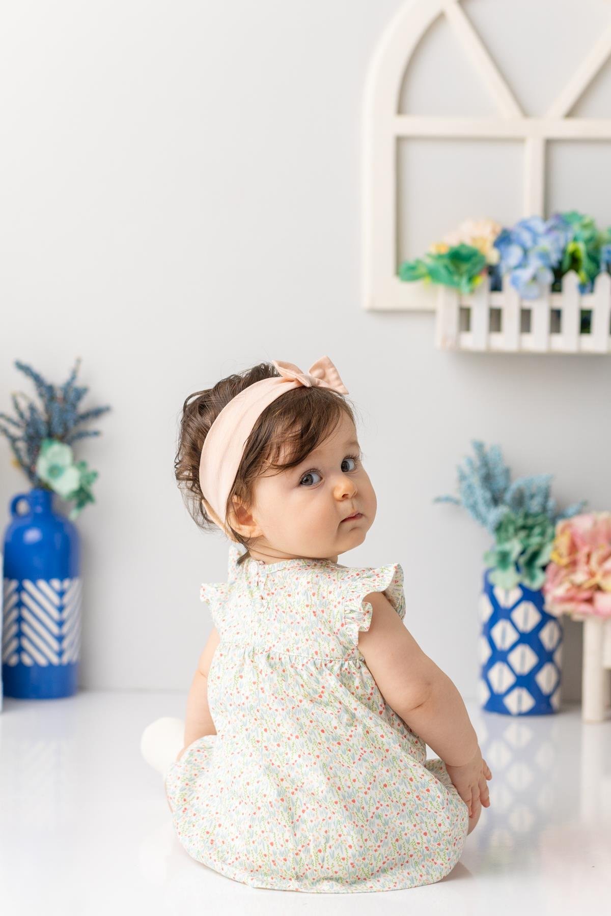 Kız  Bebek  Çiçek Desenli Çıtçıtlı Body Elbise - Desenli