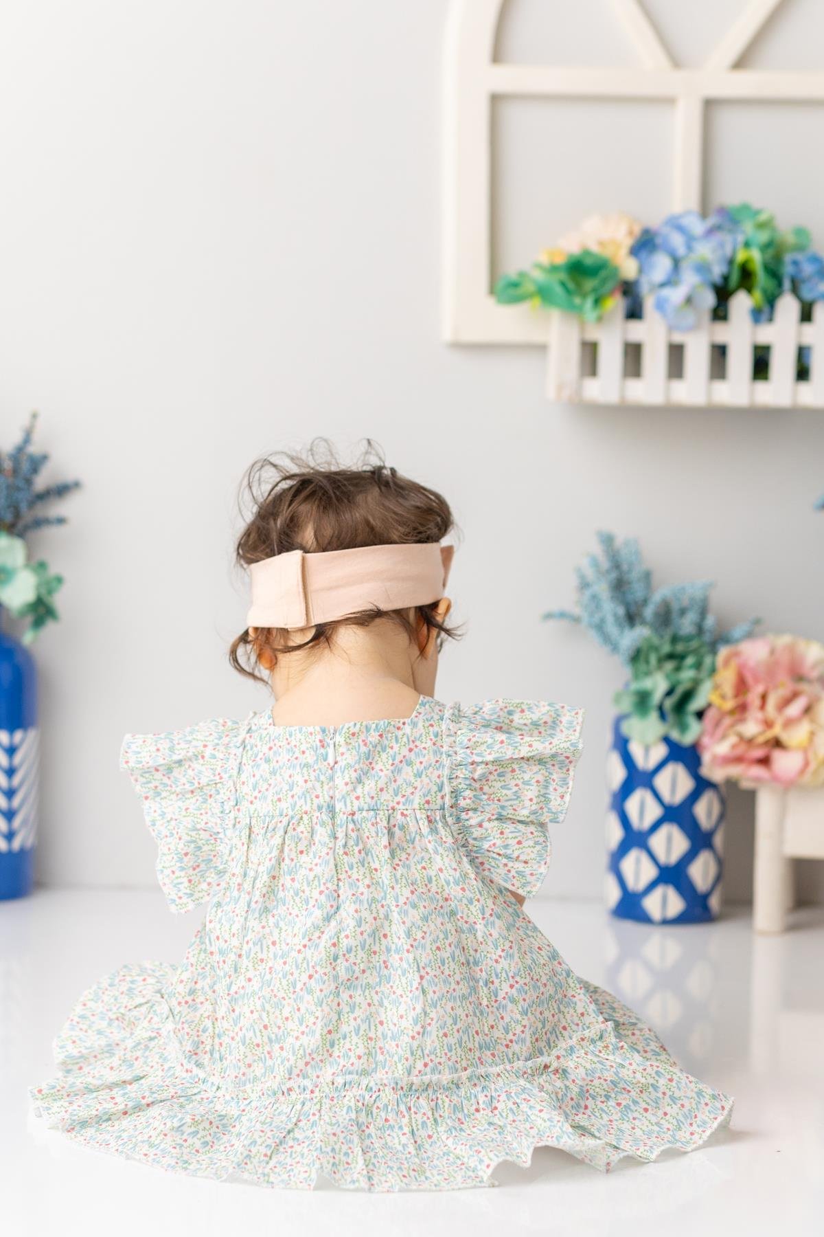 Kız Bebek Çiçek Desenli Fırfırlı Elbise - Desenli