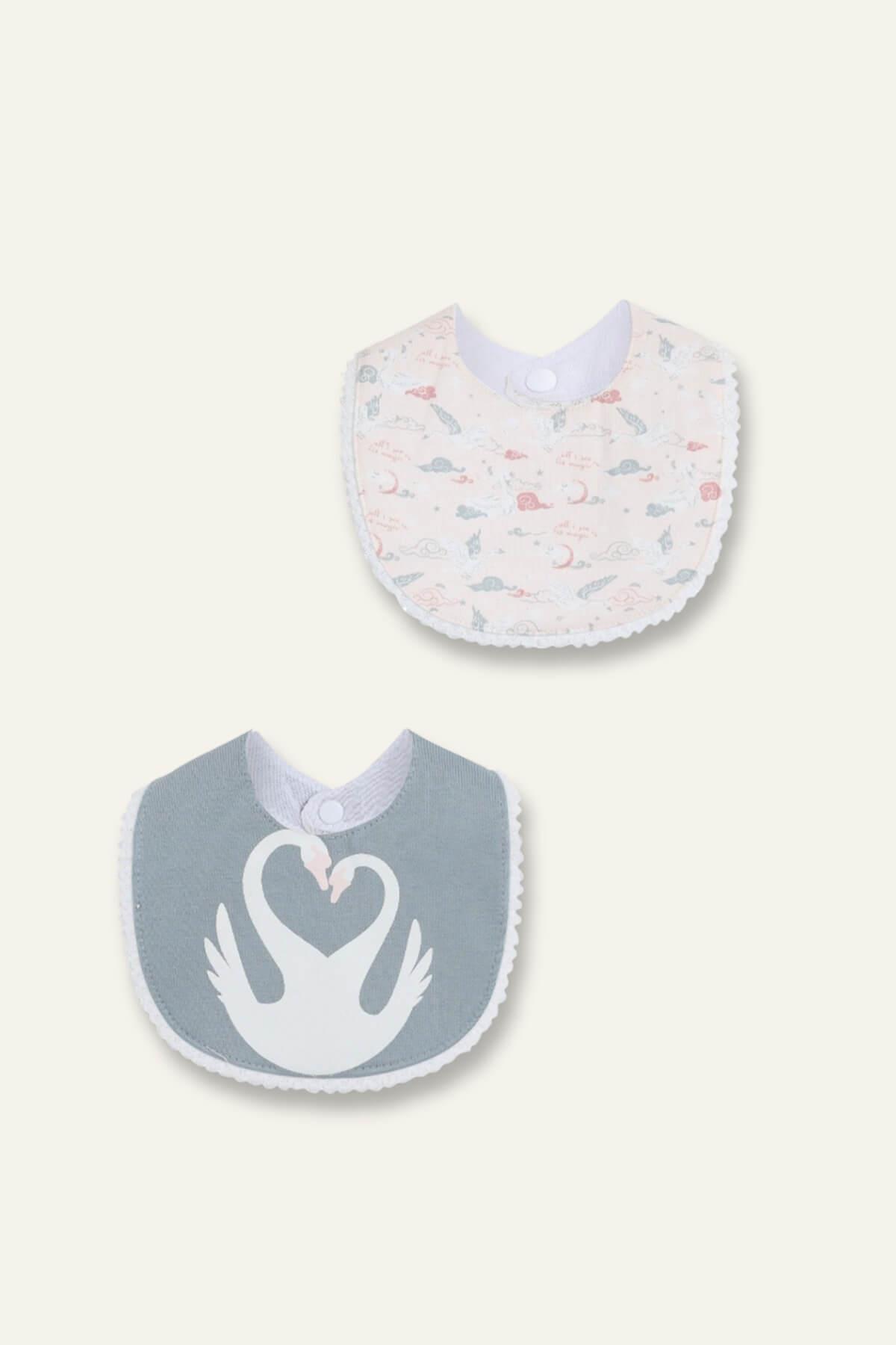 Kız Bebek Çıtçıtlı Desenli İkili Mama Önlüğü - Pembe