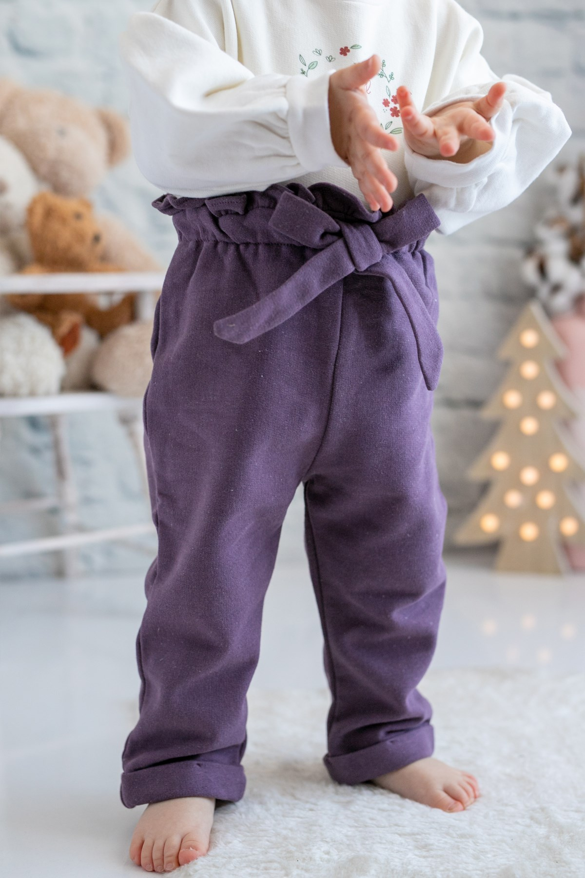 Kız Bebek Esnek Bel Paçaları Kıvrık Pantolon (6ay-4yaş)