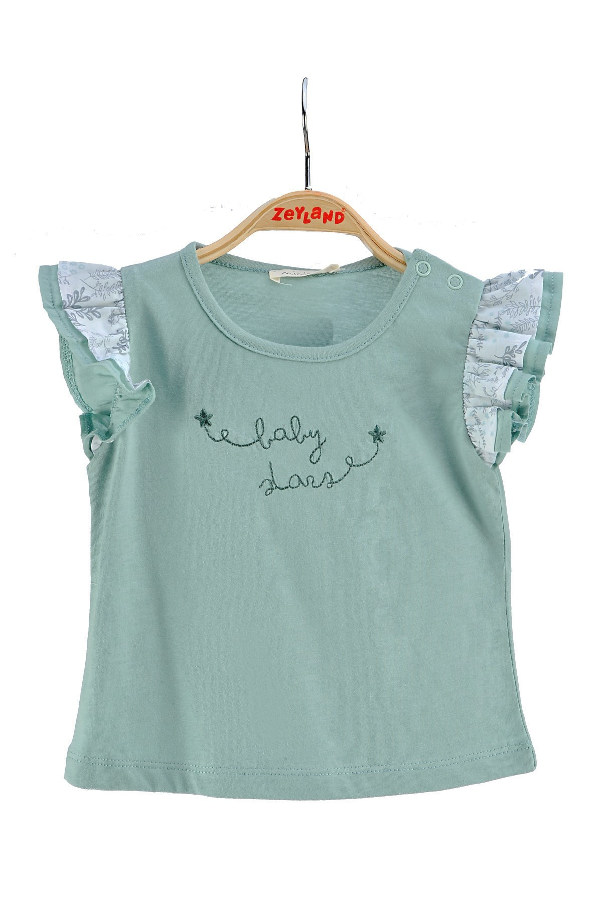 Kiz Bebek Firfirli Baskili Pamuk T-shirt