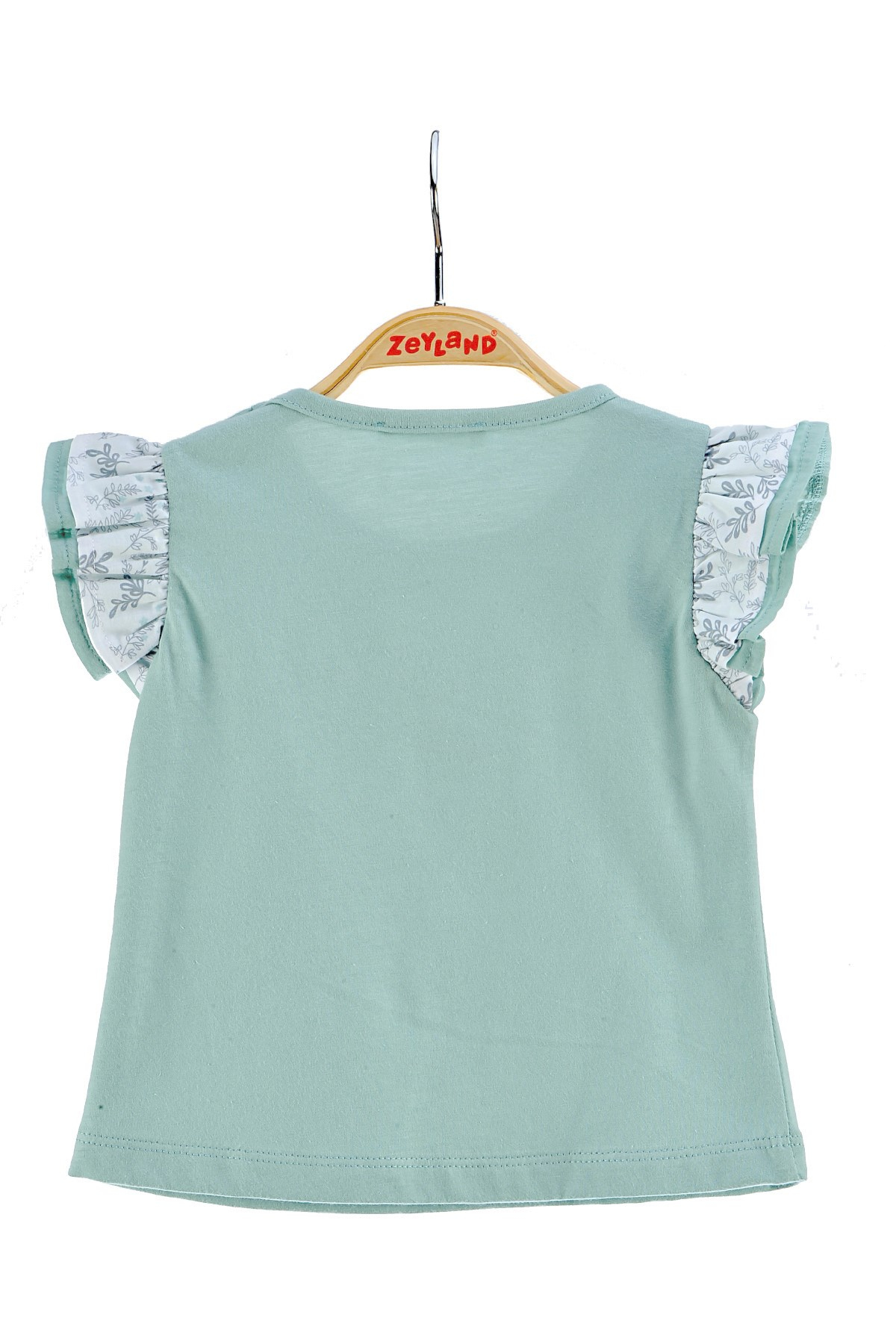 Kiz Bebek Firfirli Baskili Pamuk T-shirt