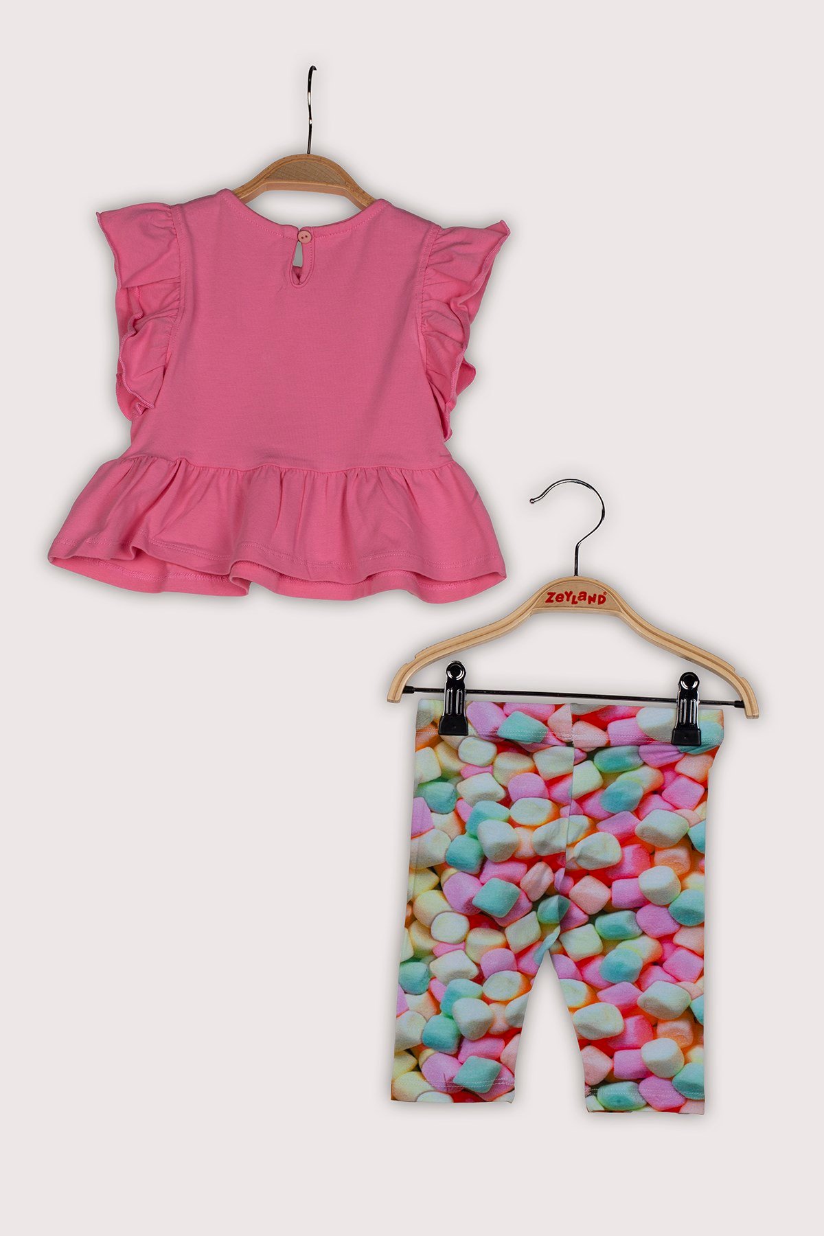 Kız Bebek Kolları Fırfırlı Pullu T-Shirt ve Tayt Takım (12ay-5yaş)