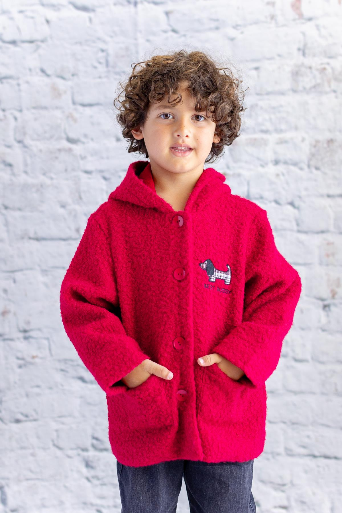 Kız Bebek Köpek Nakışlı Kaban - Bordo