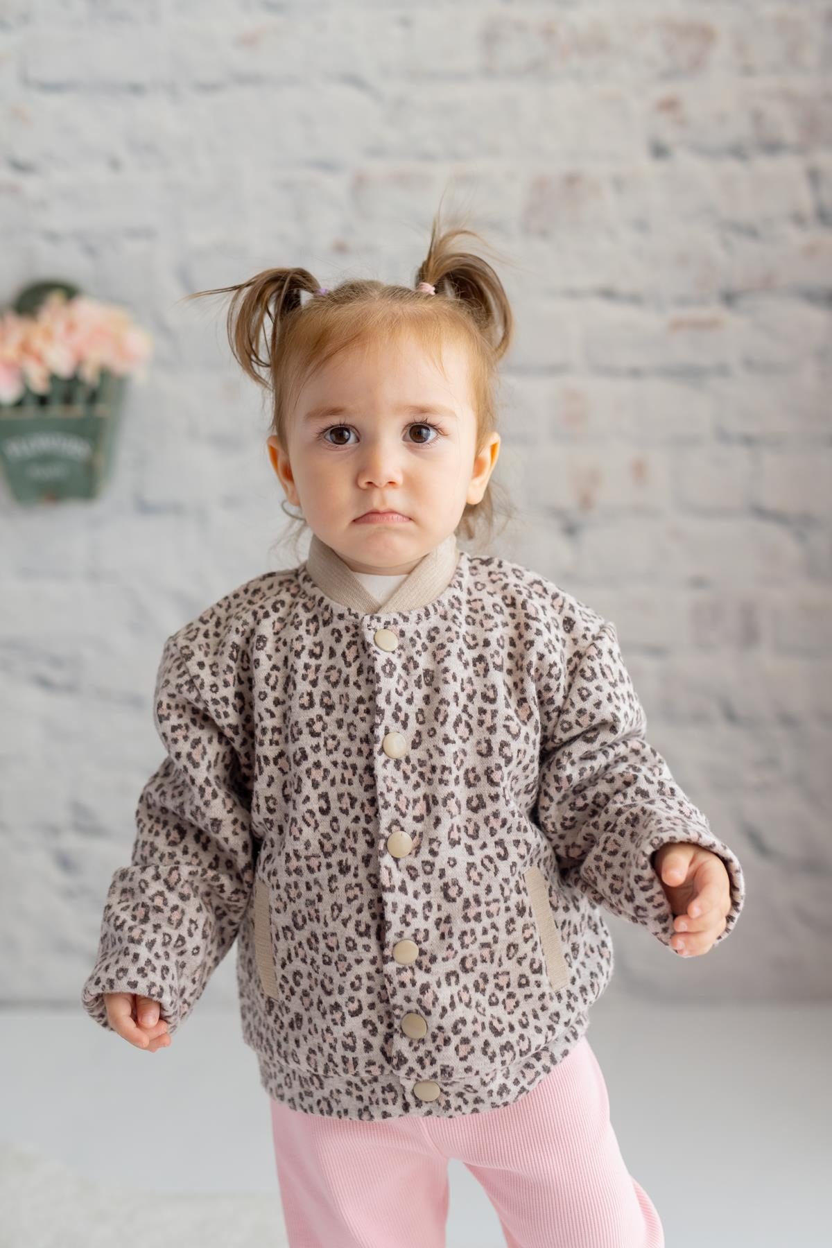 KIZ BEBEK LEOPAR DESENLI ORME CEKET
