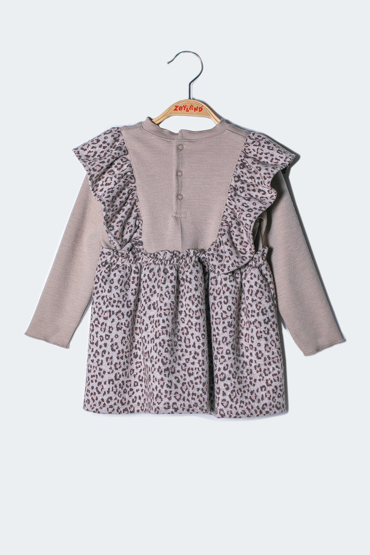KIZ BEBEK LEOPAR FIRFIR DETAYLI ELBISE