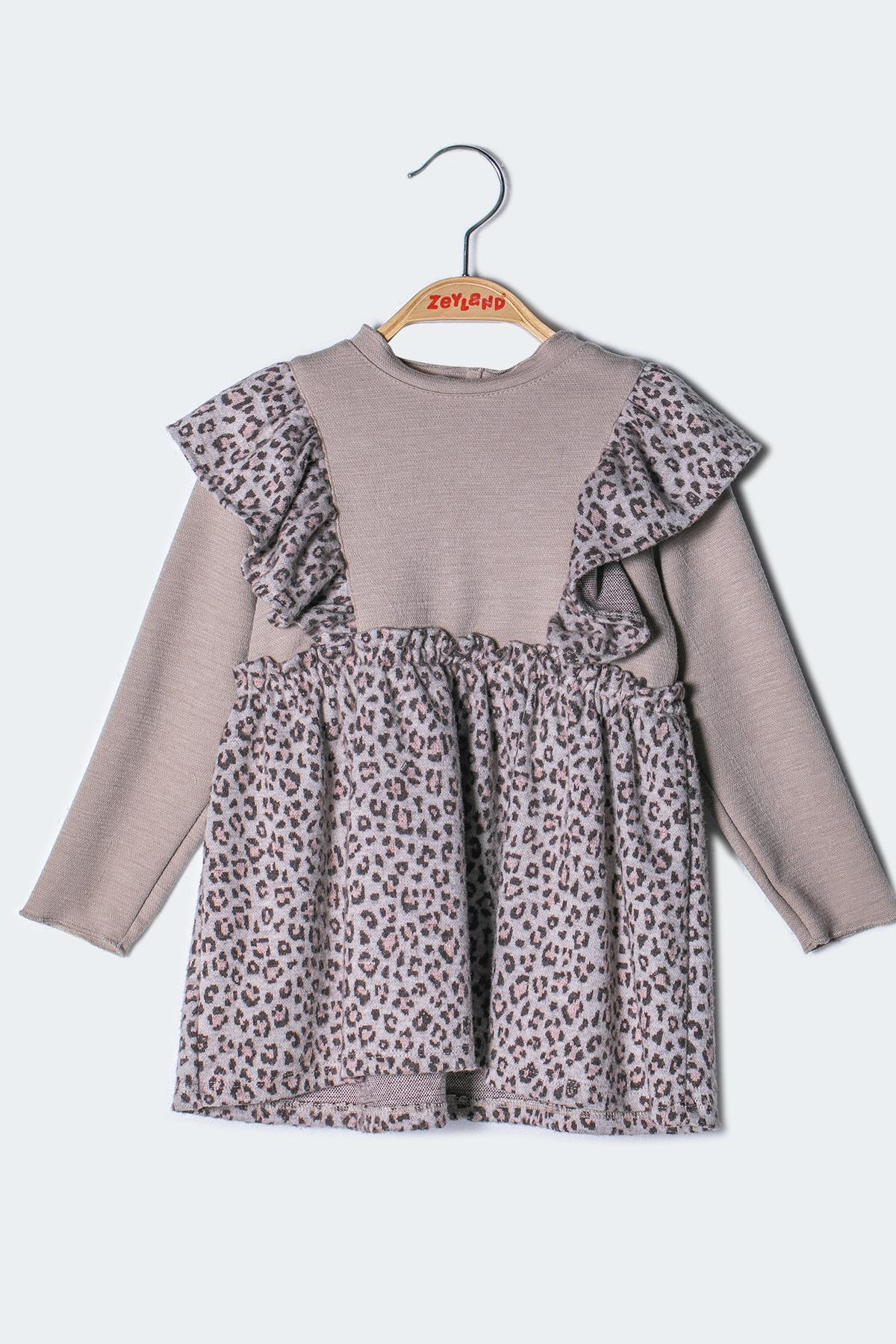 KIZ BEBEK LEOPAR FIRFIR DETAYLI ELBISE