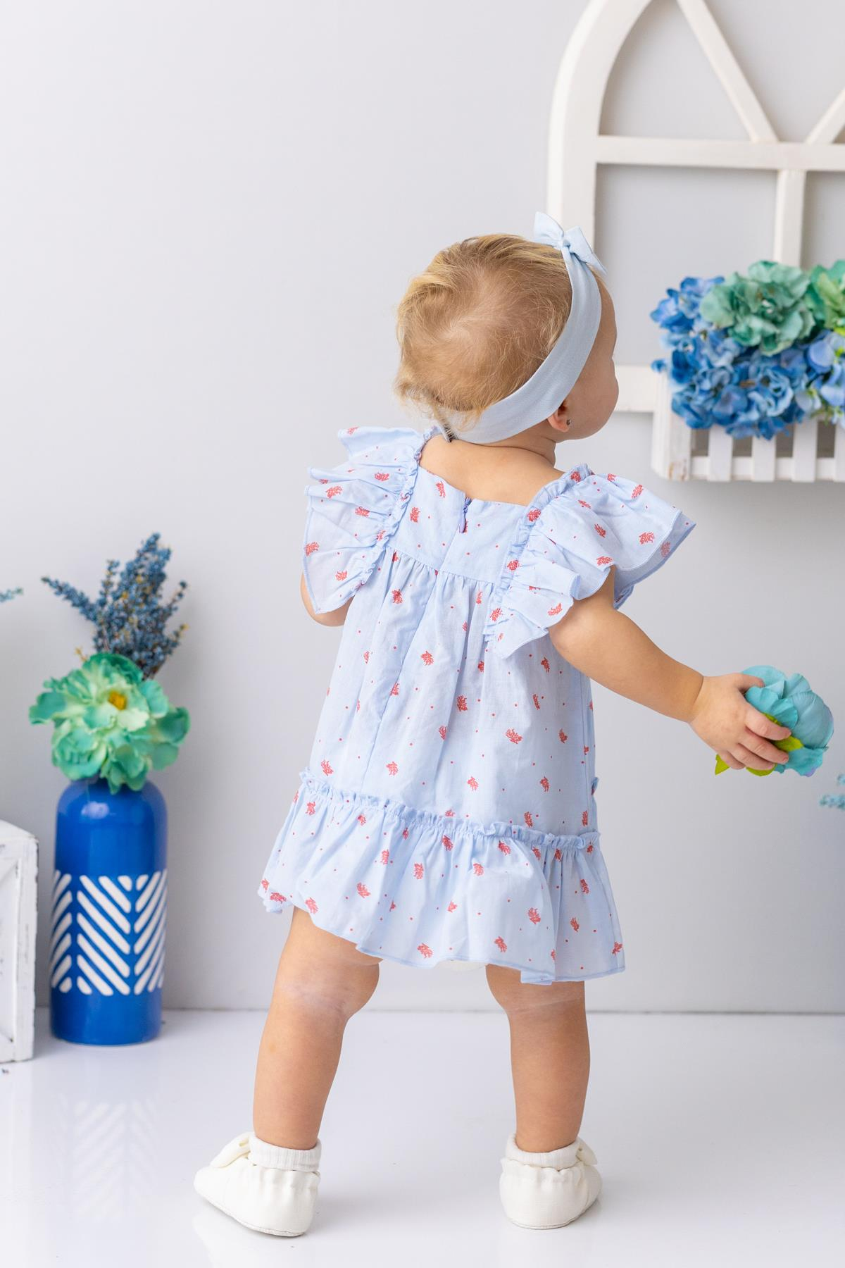 Kız Bebek Mercan Desenli Fırfırlı Elbise - Desenli