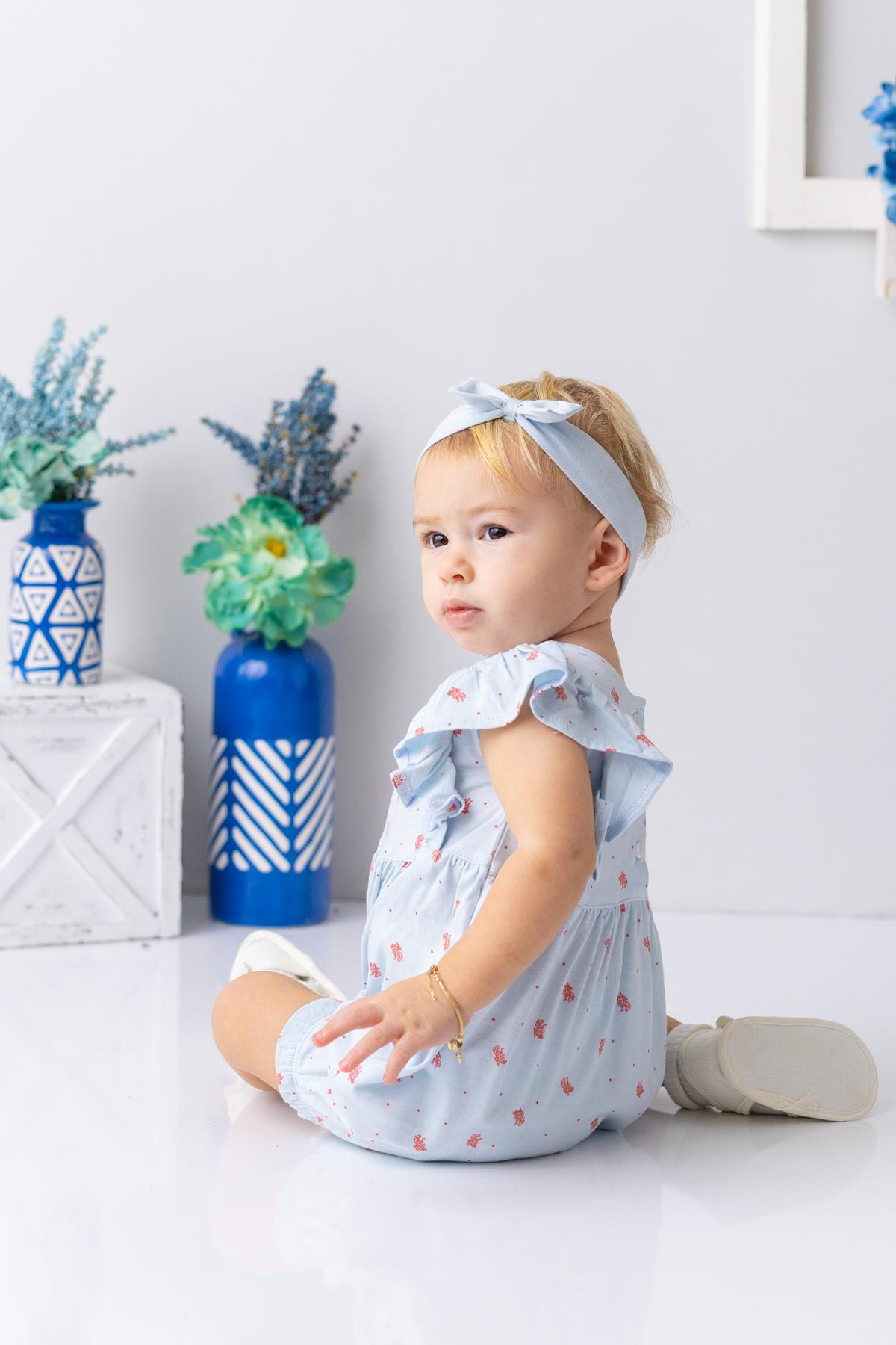 Kız Bebek Mercan Desenli Kısa Tulum - Desenli