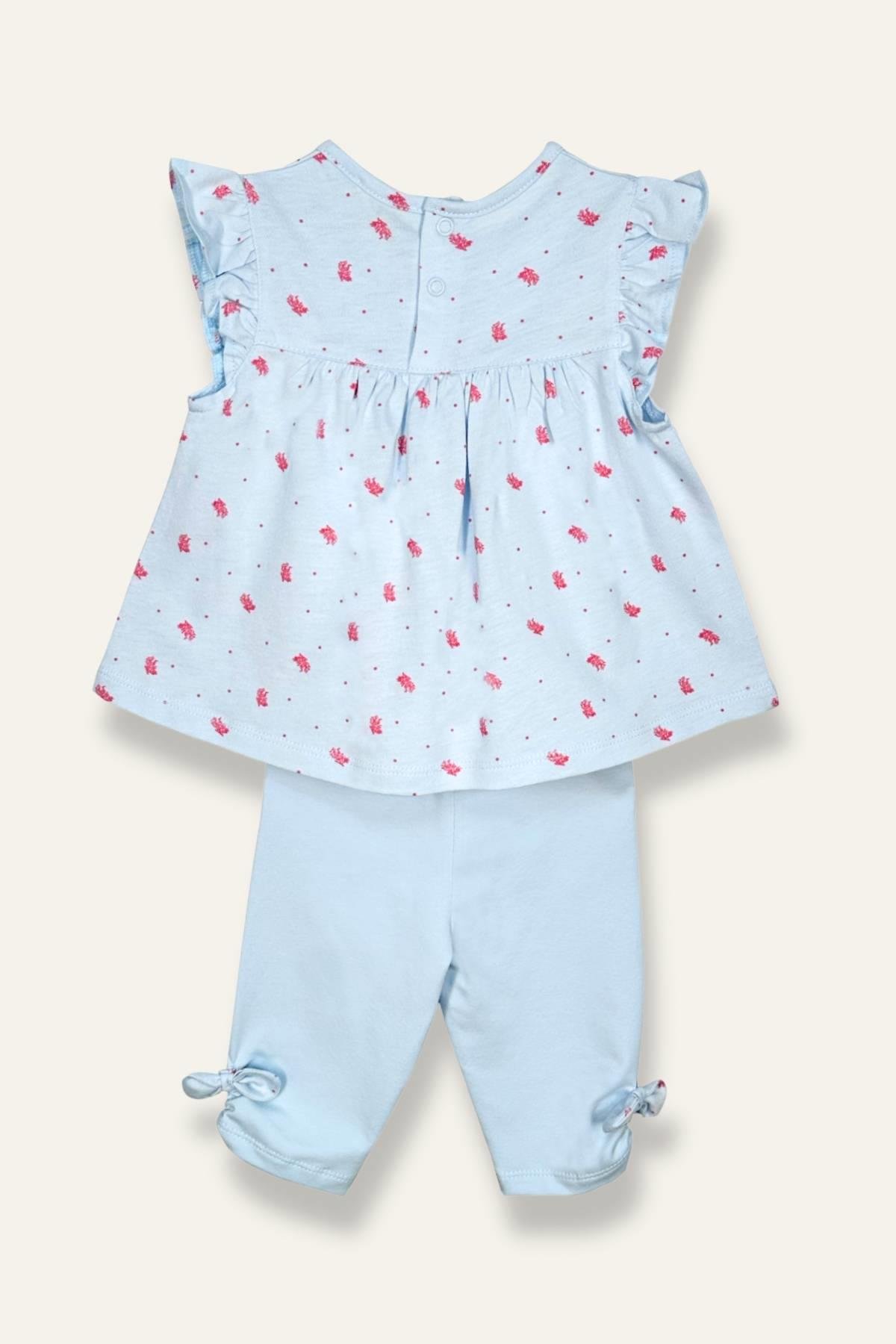 Kız Bebek Mercan Desenli Tayt Bluz Takım - Desenli