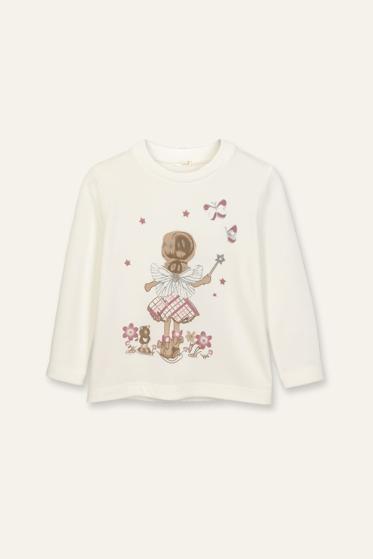Kız Bebek Nakış Ve Baskılı Şort T-Shirt Yelek Üçlü Takım - Bej