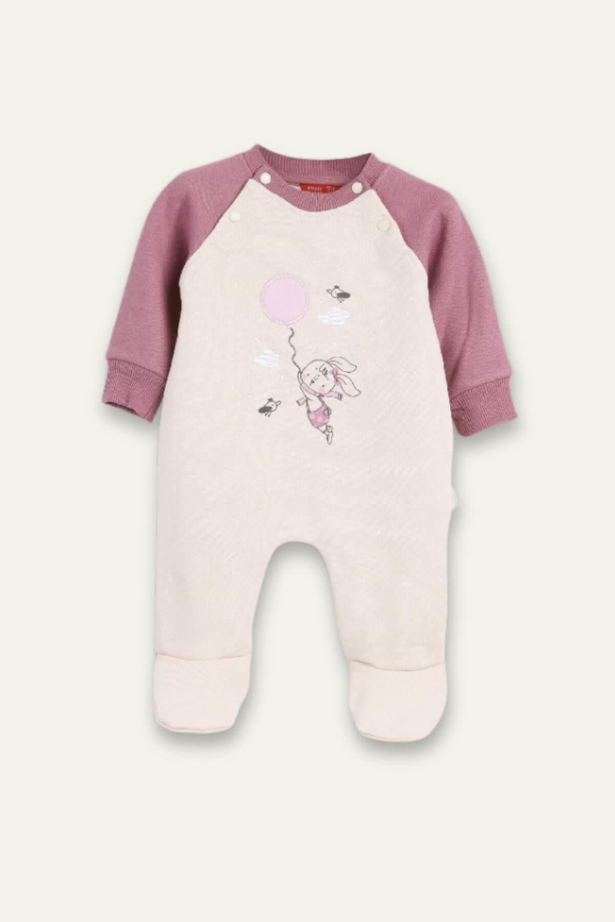 Kız Bebek Nakışlı Tulum - Pembe