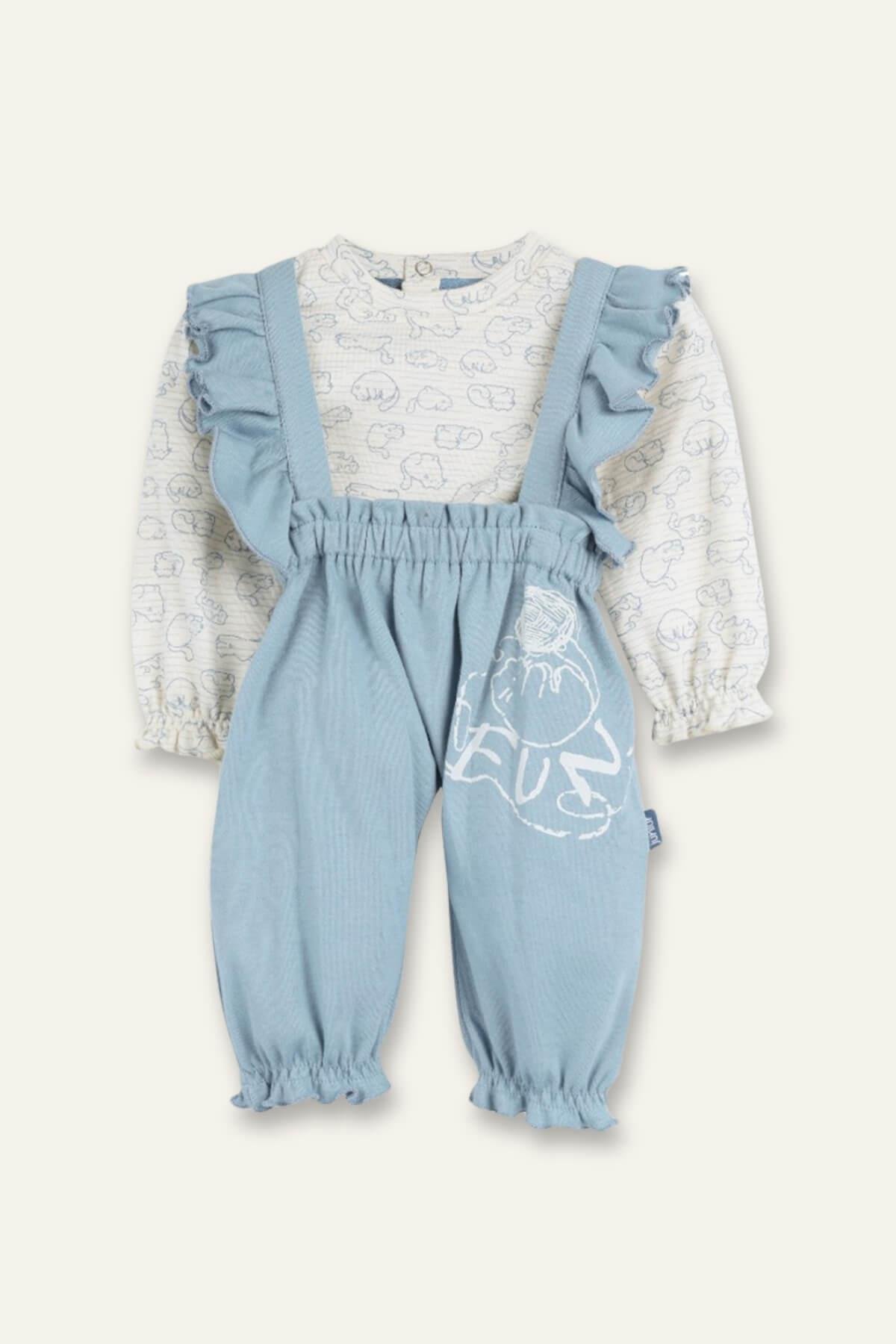 Kız Bebek Örme Salopet ve Bluz İkili Takım - Mavi