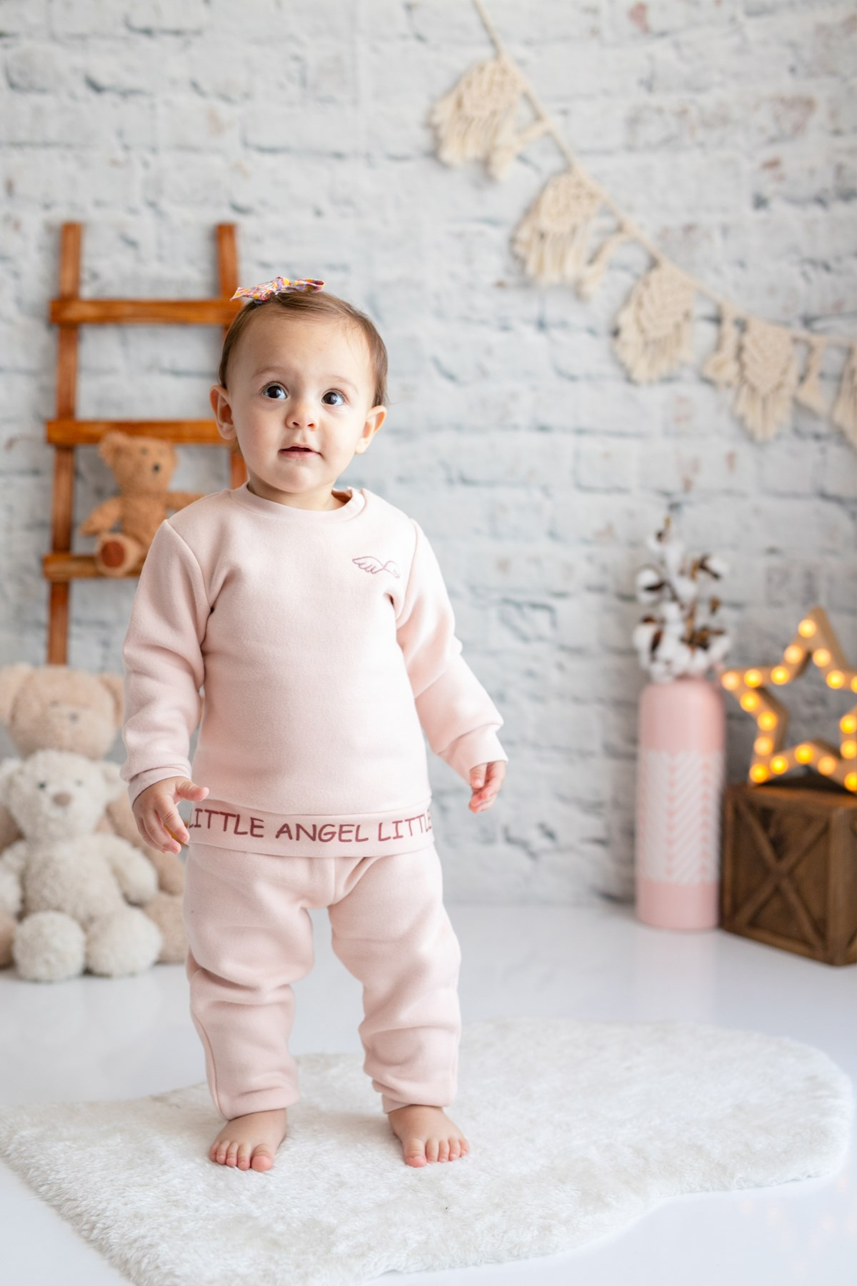 Kız Bebek Pembe Angel Sweatshirt Eşofman Alt Takım (6ay-4yaş)