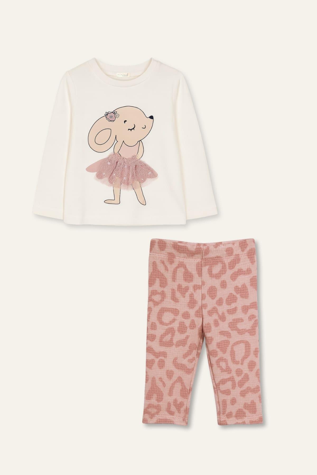 Kız Bebek Tavşan Desenli T-Shirt Ve Tayt ıkili Takım - Pembe