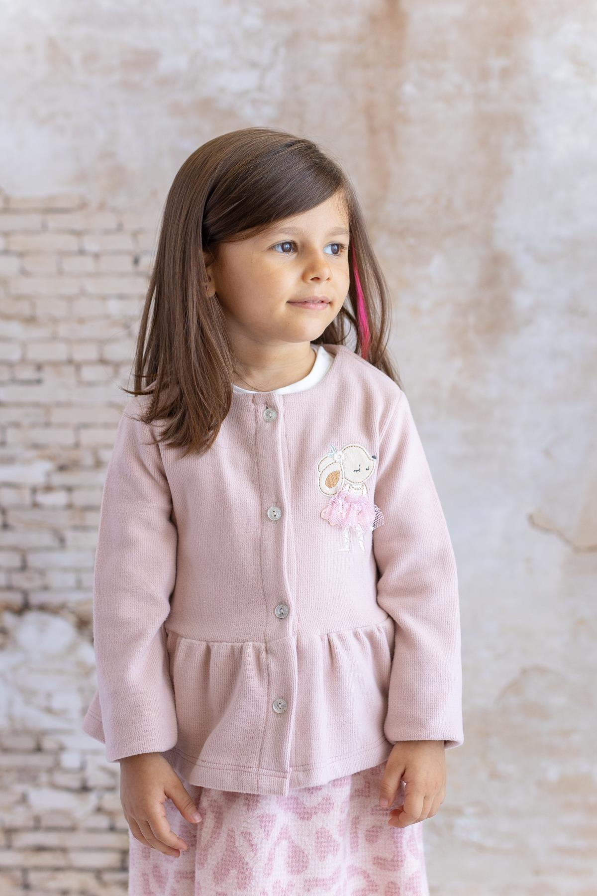 Kız Bebek Tavşan Nakışlı Ceket - Pembe