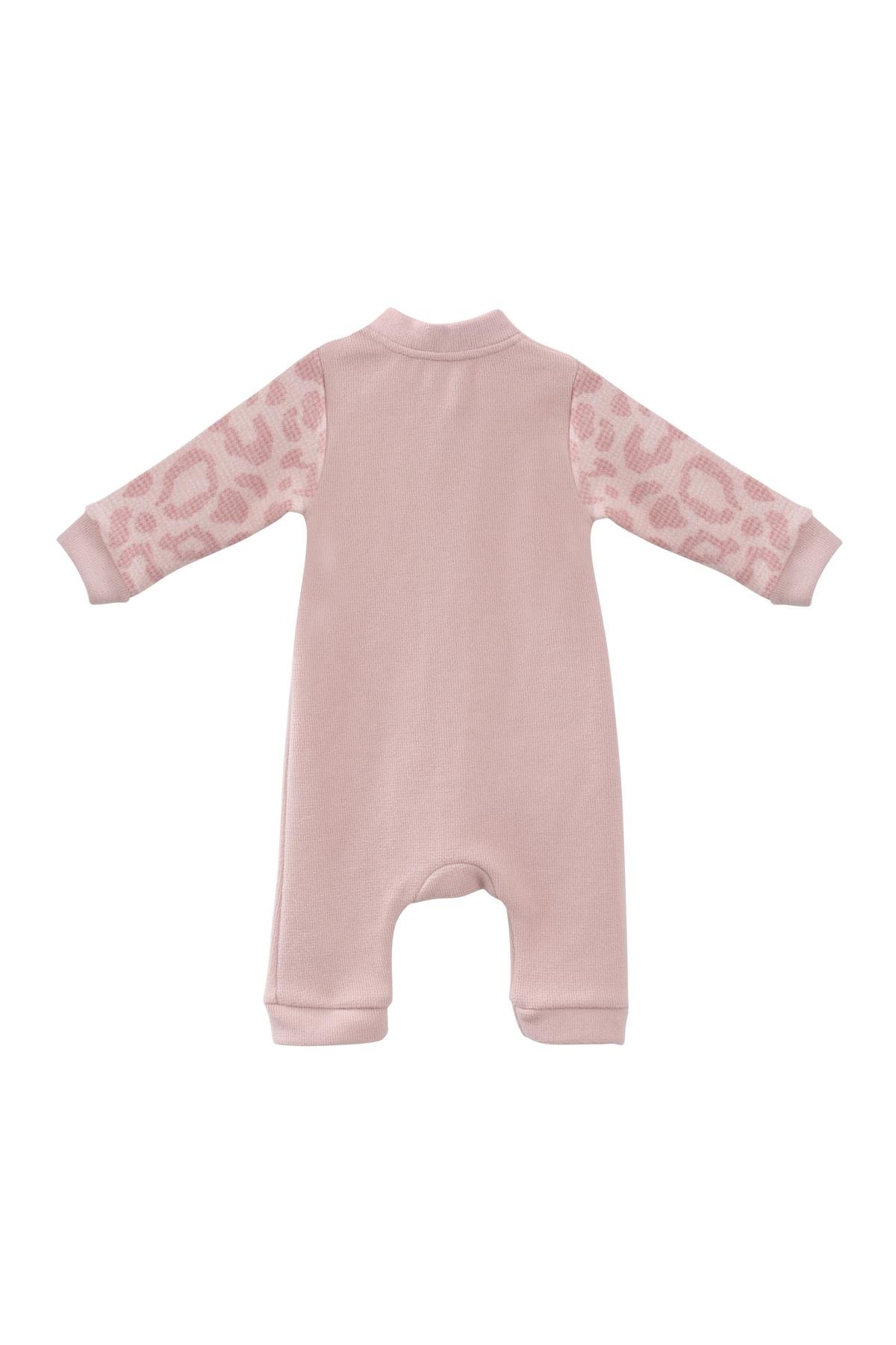 Kız Bebek Tavşan Nakışlı Kolları Garnili Tulum - Pembe