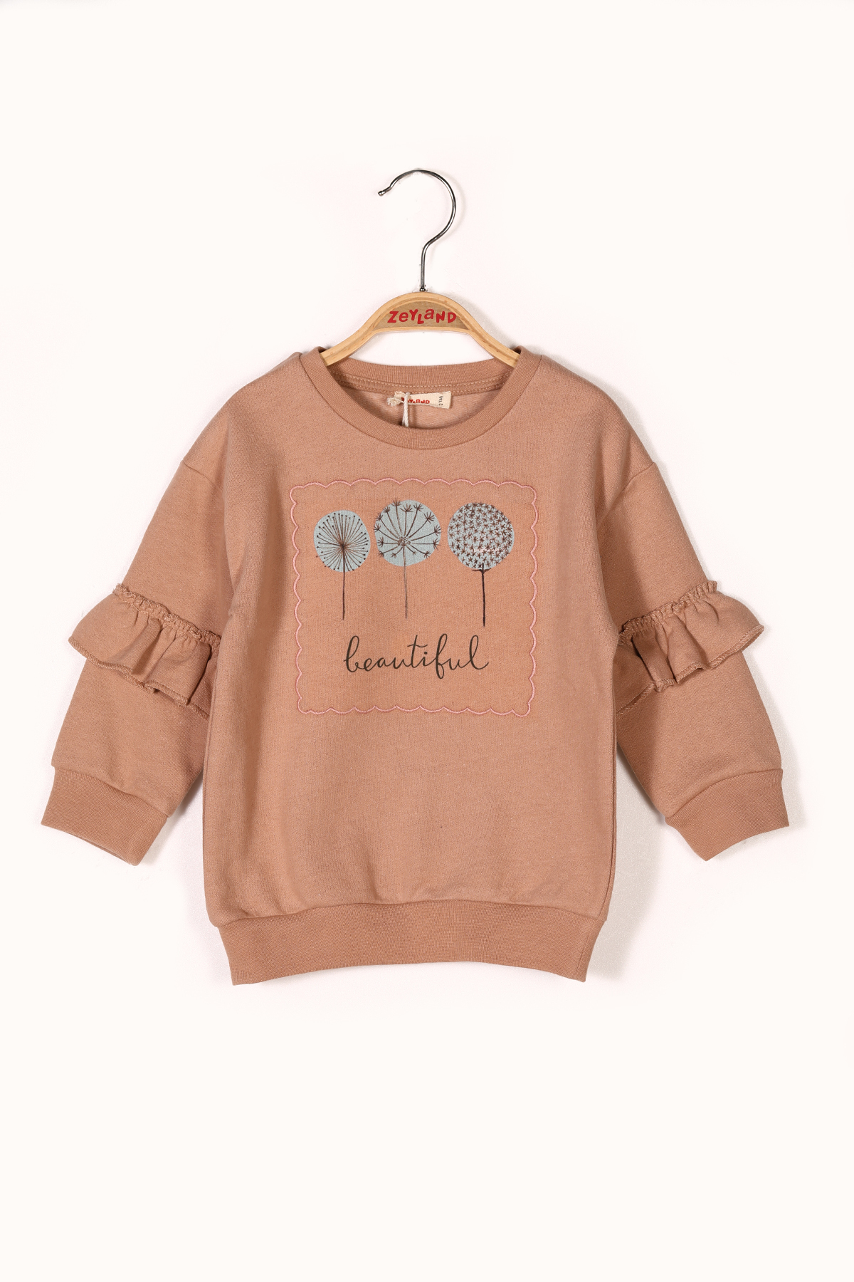 Kiz Cocugu Kahverengi Benekli Sweatshirt 2Y-7Y