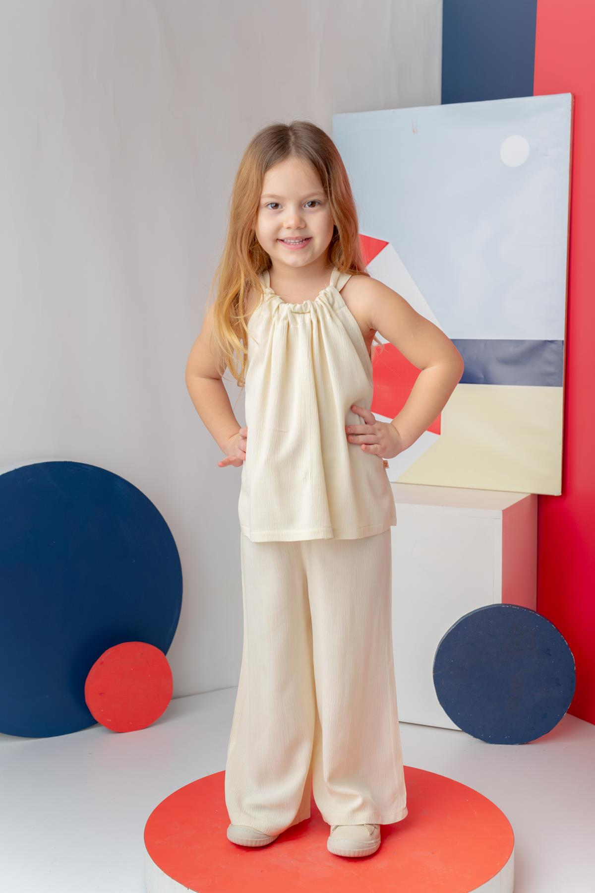 Kız Çocuk Askılı Bluz Pantolon Takım - Sarı