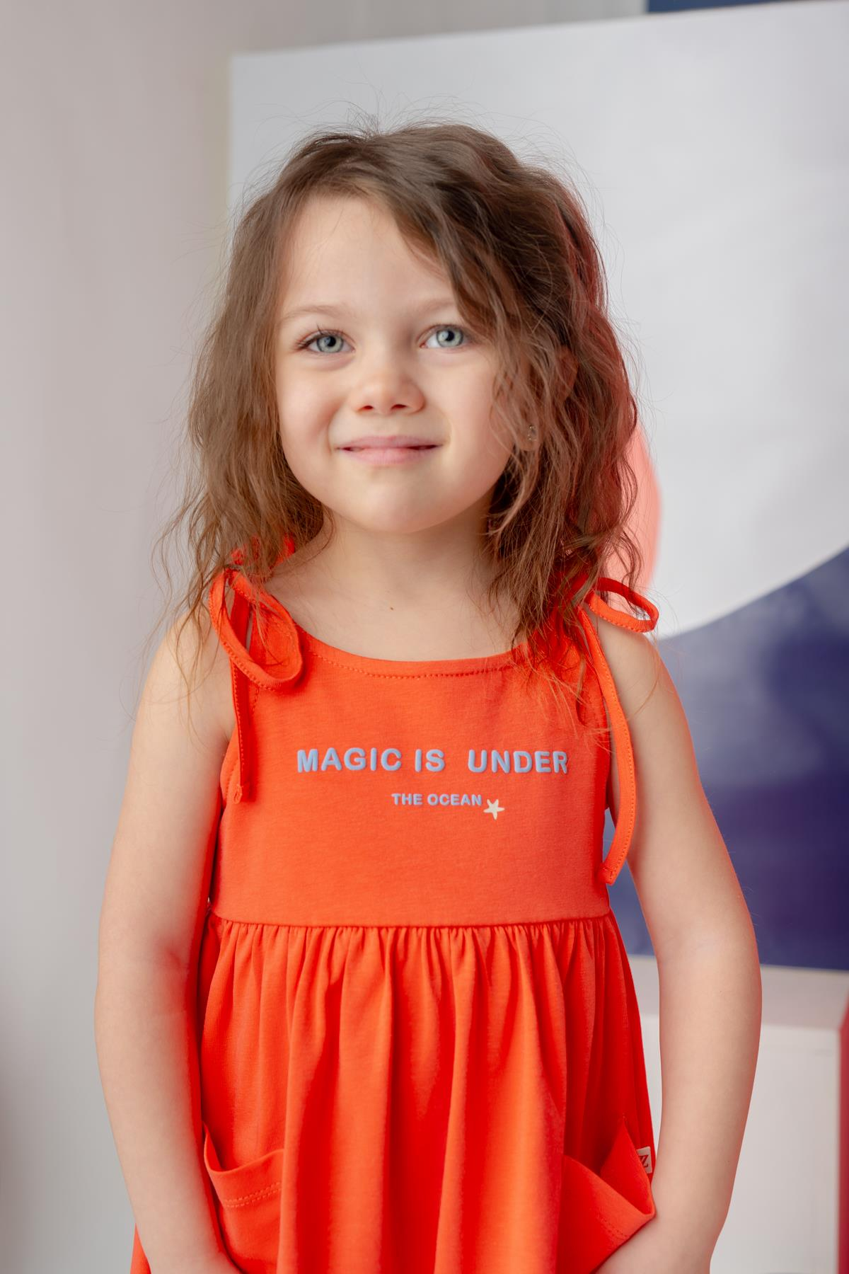 Kız Çocuk Askılı Penye Elbise - Coral