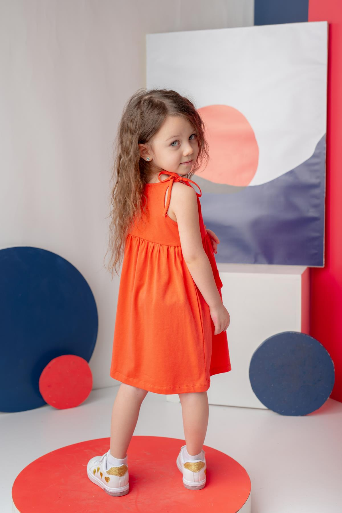 Kız Çocuk Askılı Penye Elbise - Coral