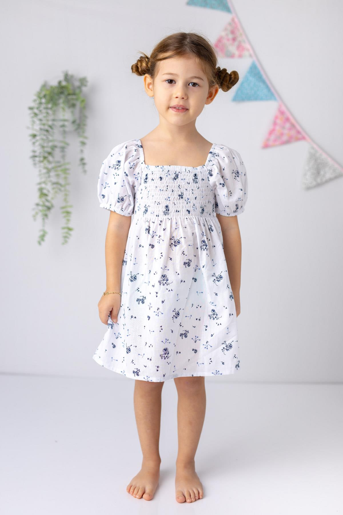 KIZ COCUK  BALON KOLLU GIPELI DESENLI DOKUMA ELBISE