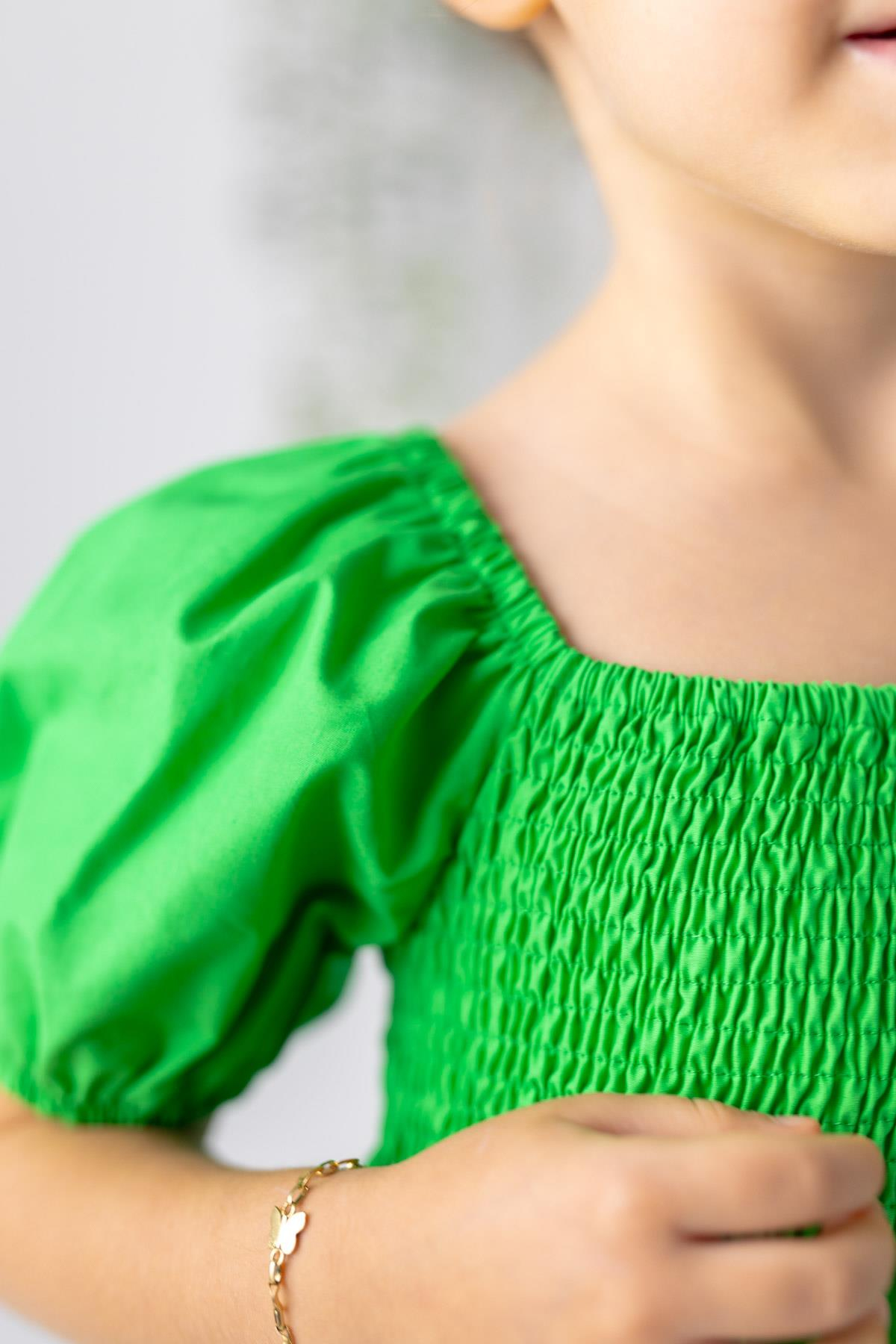 KIZ COCUK BALON KOLLU GIPELI DOKUMA ELBISE