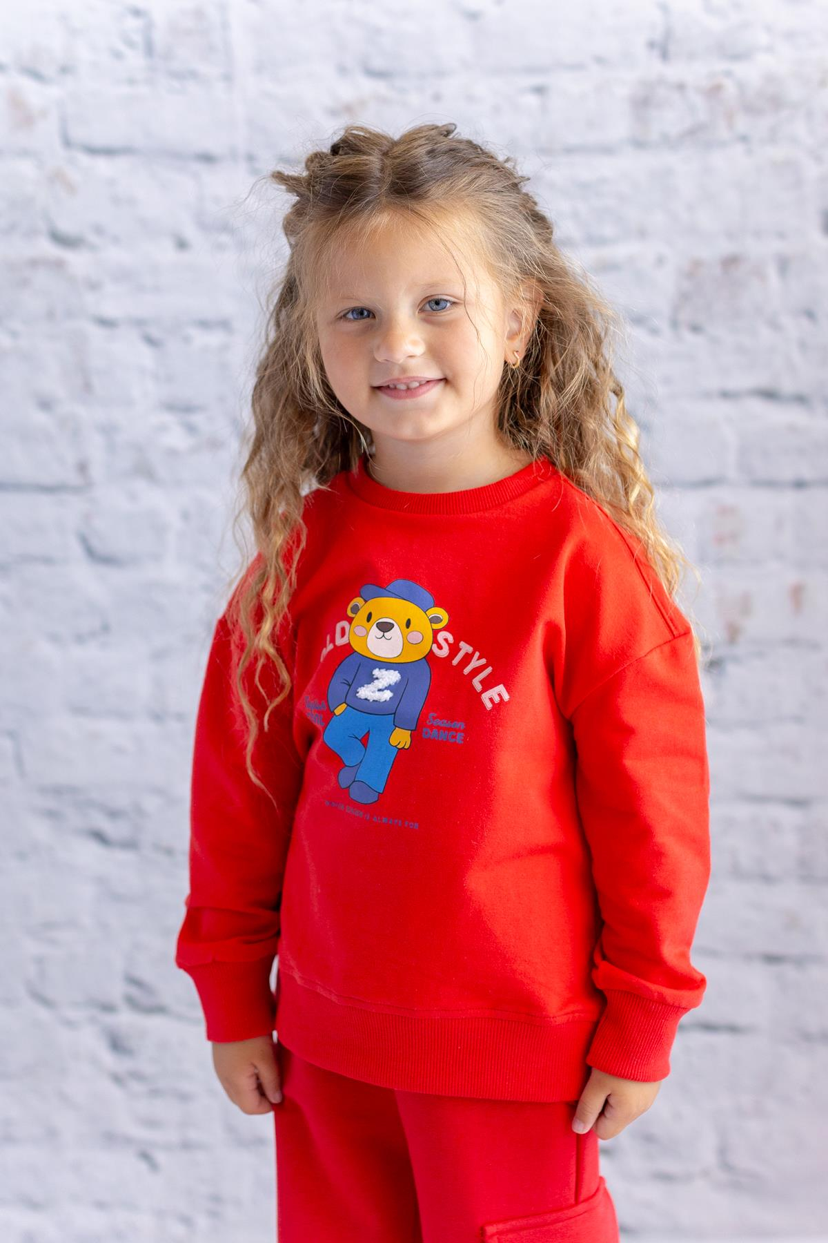 Kız Çocuk Baskı Ve Nakış Detaylı Sweatshirt - Kırmızı