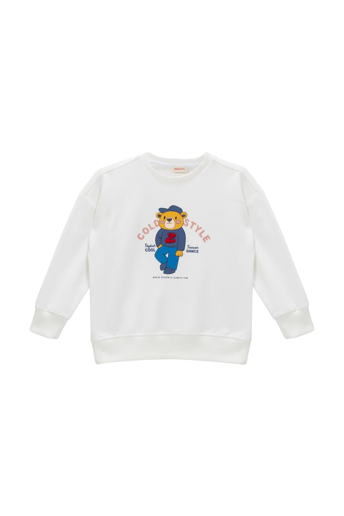 Kız Çocuk Baskı Ve Nakış Detaylı Sweatshirt - Ekru