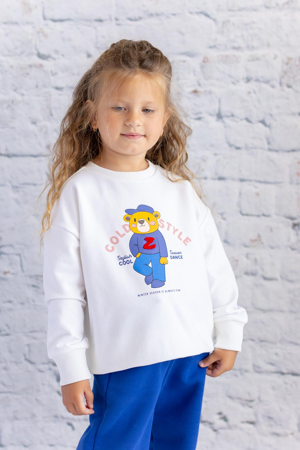 Kız Çocuk Baskı Ve Nakış Detaylı Sweatshirt - Ekru