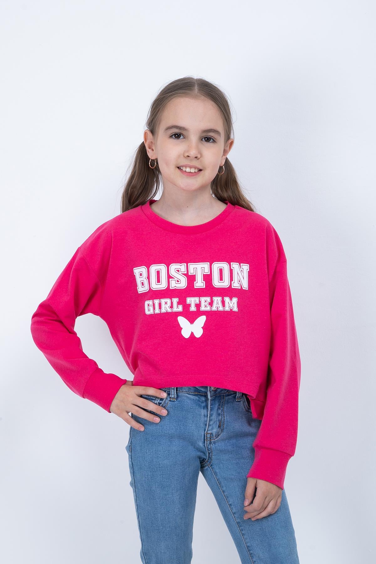 Kız Çocuk Baskılı Crop Sweatshirt