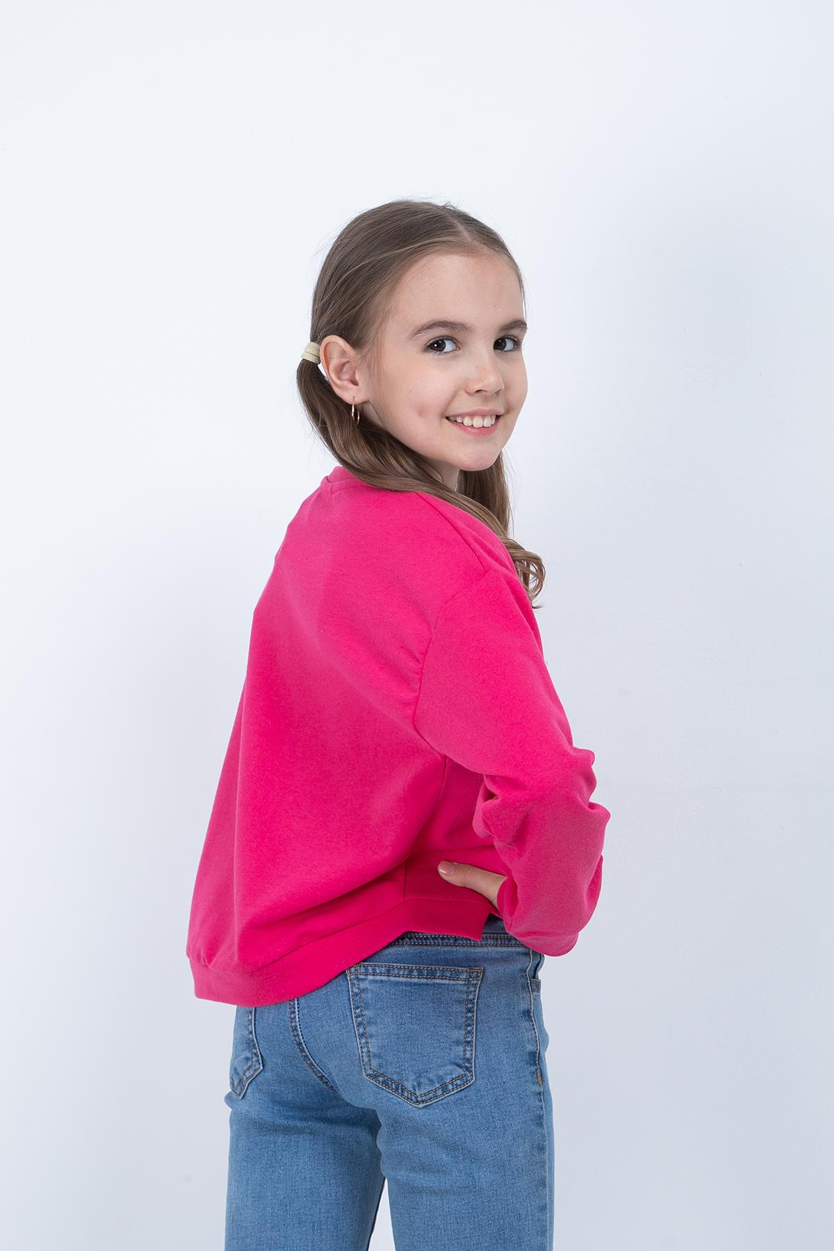 Kız Çocuk Baskılı Crop Sweatshirt