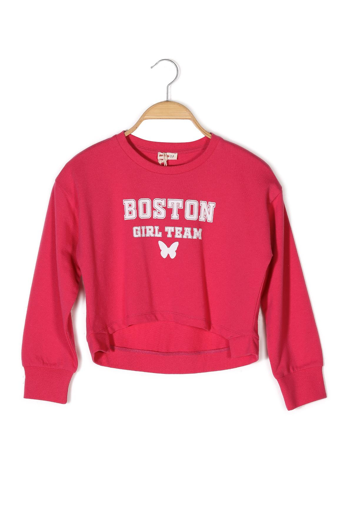 Kız Çocuk Baskılı Crop Sweatshirt